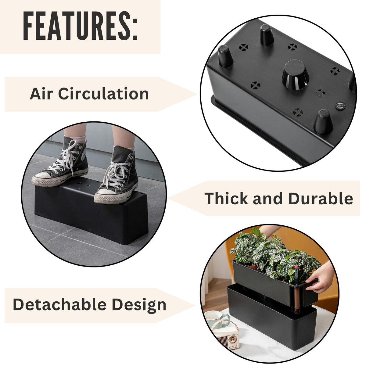 LaLaGreen Railing Planter Boxes (16 Inch, 4 Pack) Black Rectangular Plastic Window Box Planters with Self-Watering System Metal Brackets, Outdoor Plants Herbs Flowers Deck Balcony Fence Garden Decor