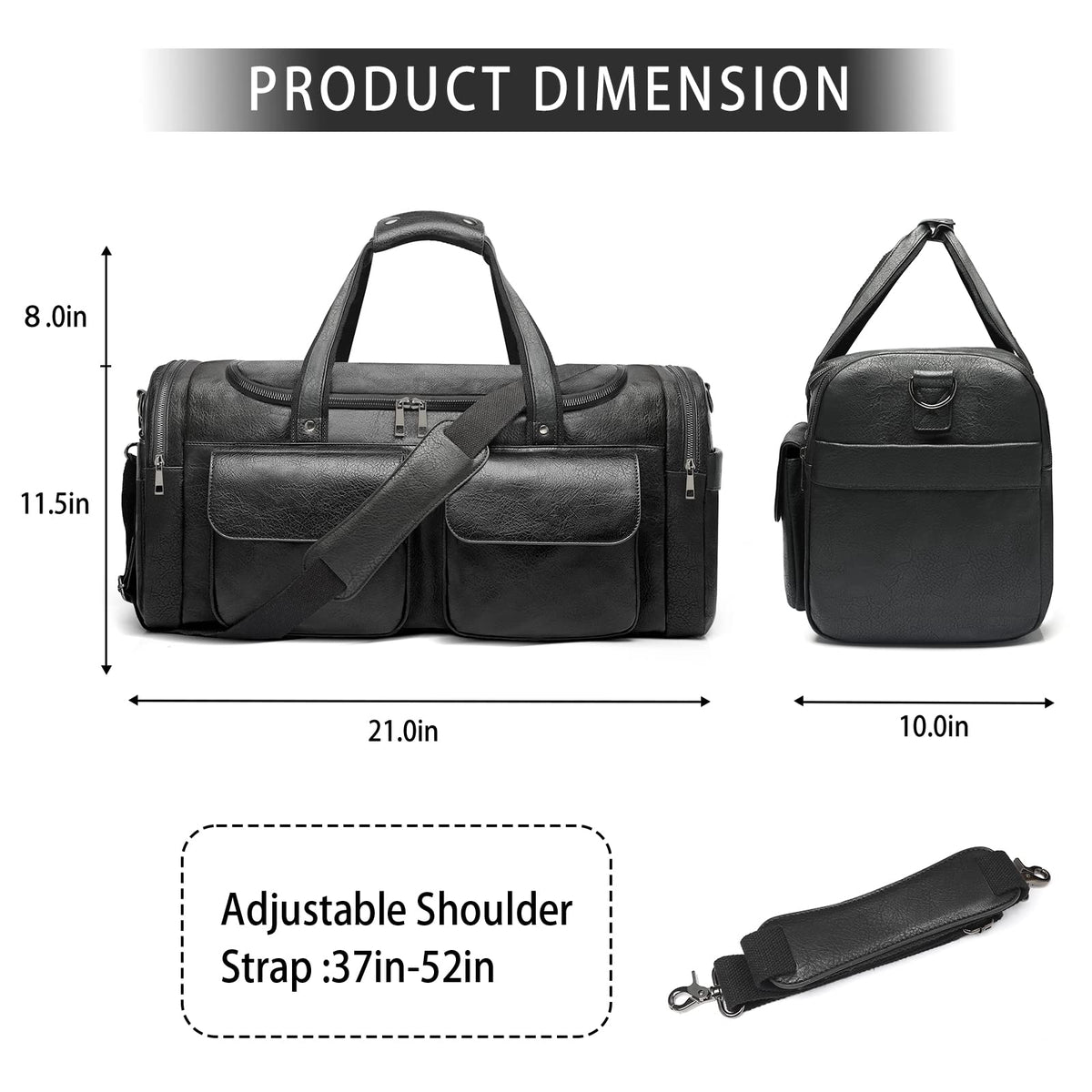 BOLOSTA Travel Duffel Bag for Men Women, Large PU Leather Carry on Duffle Bags for Traveling, Waterproof Overnight Weekender Duffel Bag with Shoe Compartment - Perfect for Daily Use/Birthday Gift
