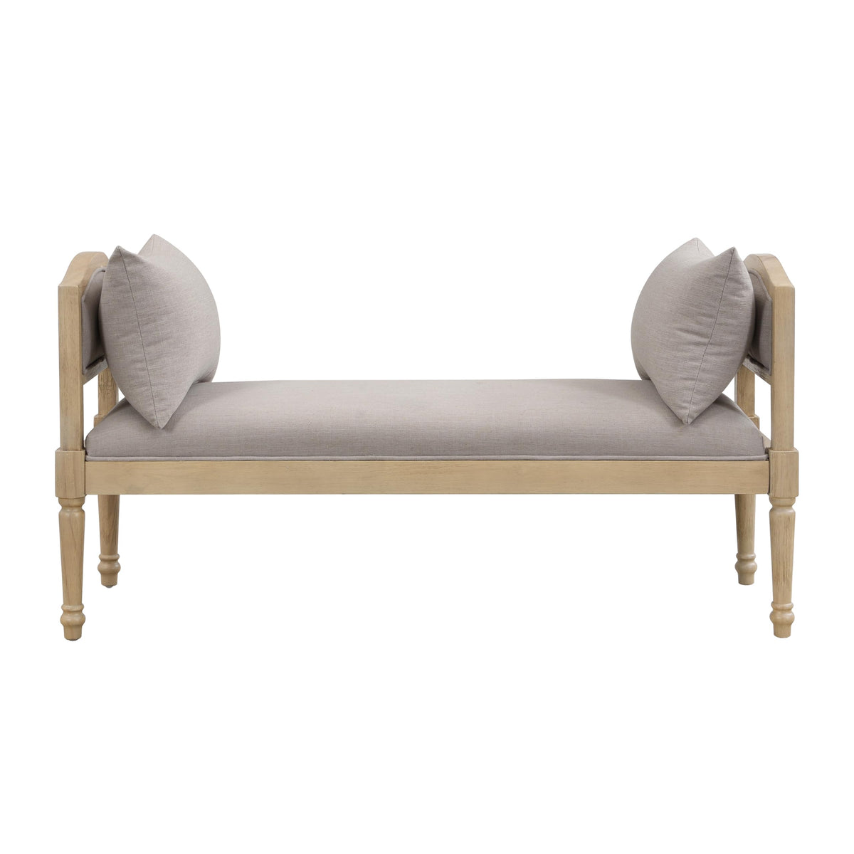Christopher Knight Home Upholstered Bench with Turned Wood Legs and Side Cushions, Farmhouse Accent Bench, Solid Wood Frame Entryway End of Bed Bench, Greige Cushion and Finish