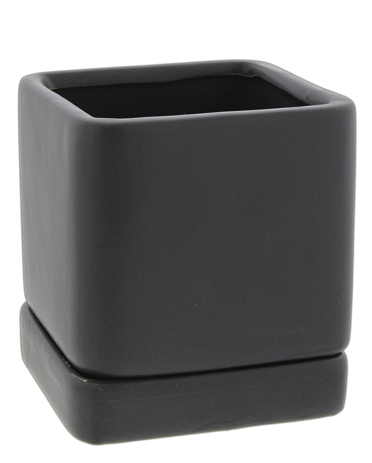 Lucky Winner Solid Cube Ceramic Planter Pot with Drain Hole- Unique Minimal Square Plant Pot for Indoor Outdoor Home Garden Decor (Black, 4")