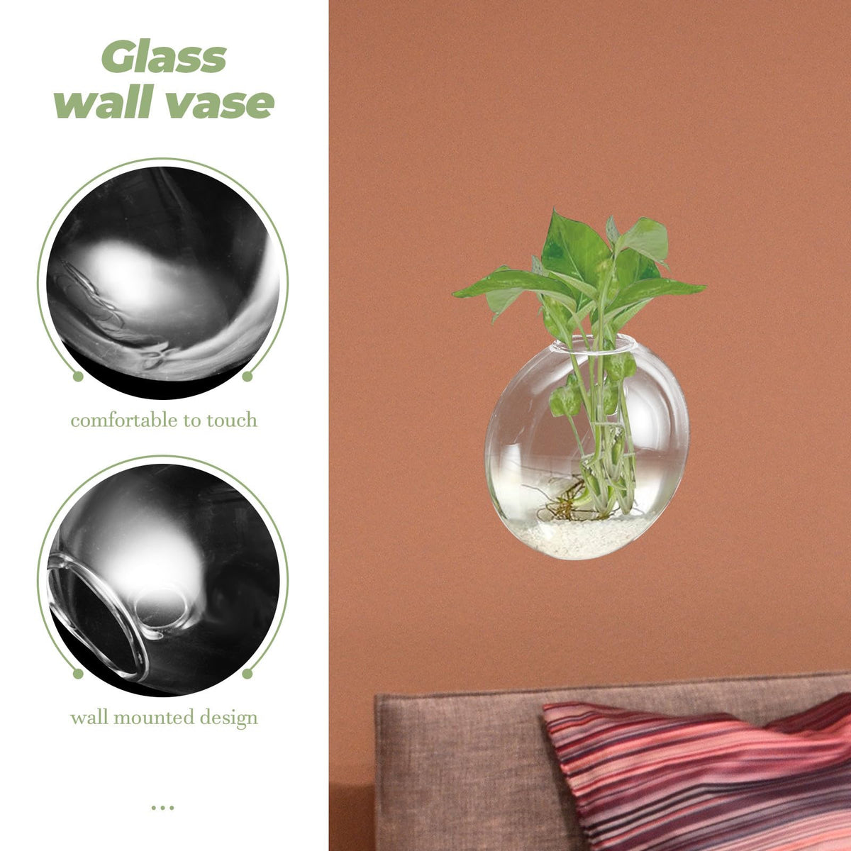 TOPPERFUN Wall Hanging Planter Glass Vase for Hydroponics Plants Small Glass Terrarium Vase Indoor Wall Flower Decor 1pcs