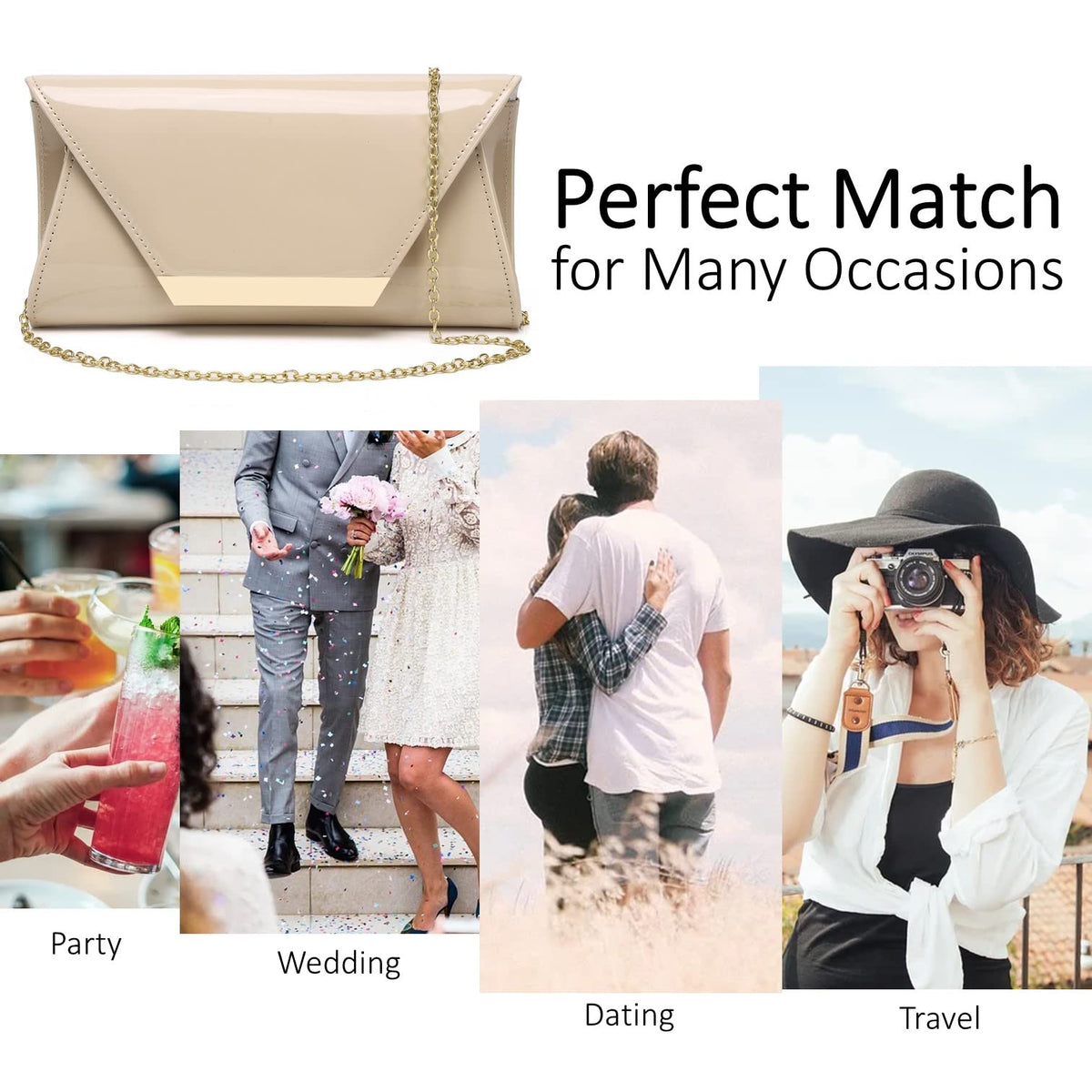 Patent Leather Envelope Clutch Womens Evening Handbag Stylish Shoulder Bag Purse for Christmas Wedding Party Prom(Nude 265)