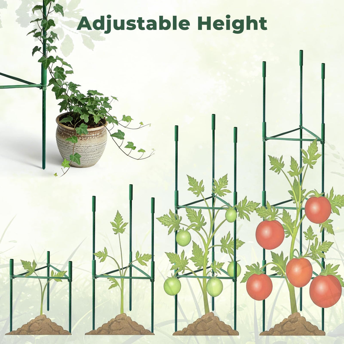 SDLDEER 8 Pack Tomato Cages for Garden, Up to 48in Adjustable Tomato Cage, Tomato Stakes Plant Cage for Garden Plant Support, Climbing Vegetables Plants Flowers