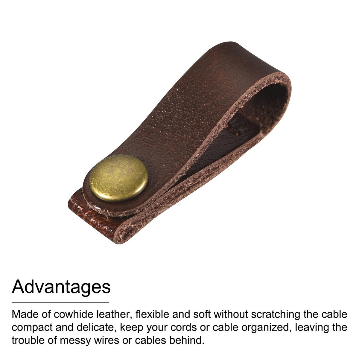 MECCANIXITY Pack of 15 Leather Cable Straps Cord Organizer 90x12mm Portable Cable Leather Clips Brown Earphone Cord Management for Cable, Wire
