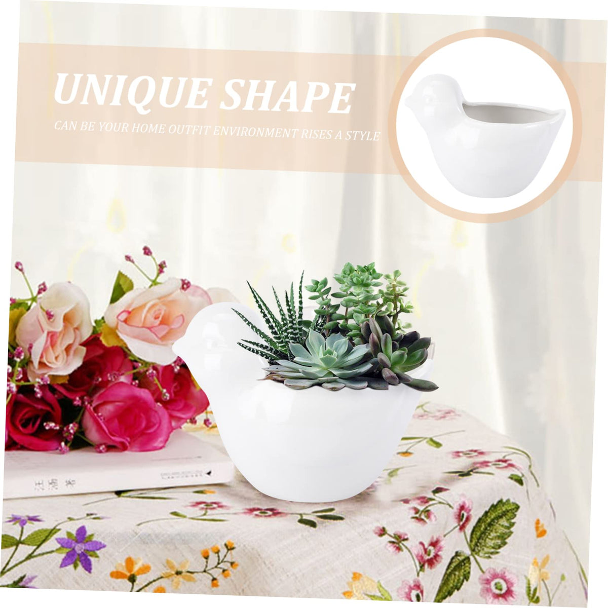 IWOWHERO Bird Flower Pot Ceramic Succulent Planting Container Creative Plant Flowerpot Bird Plant Sitters