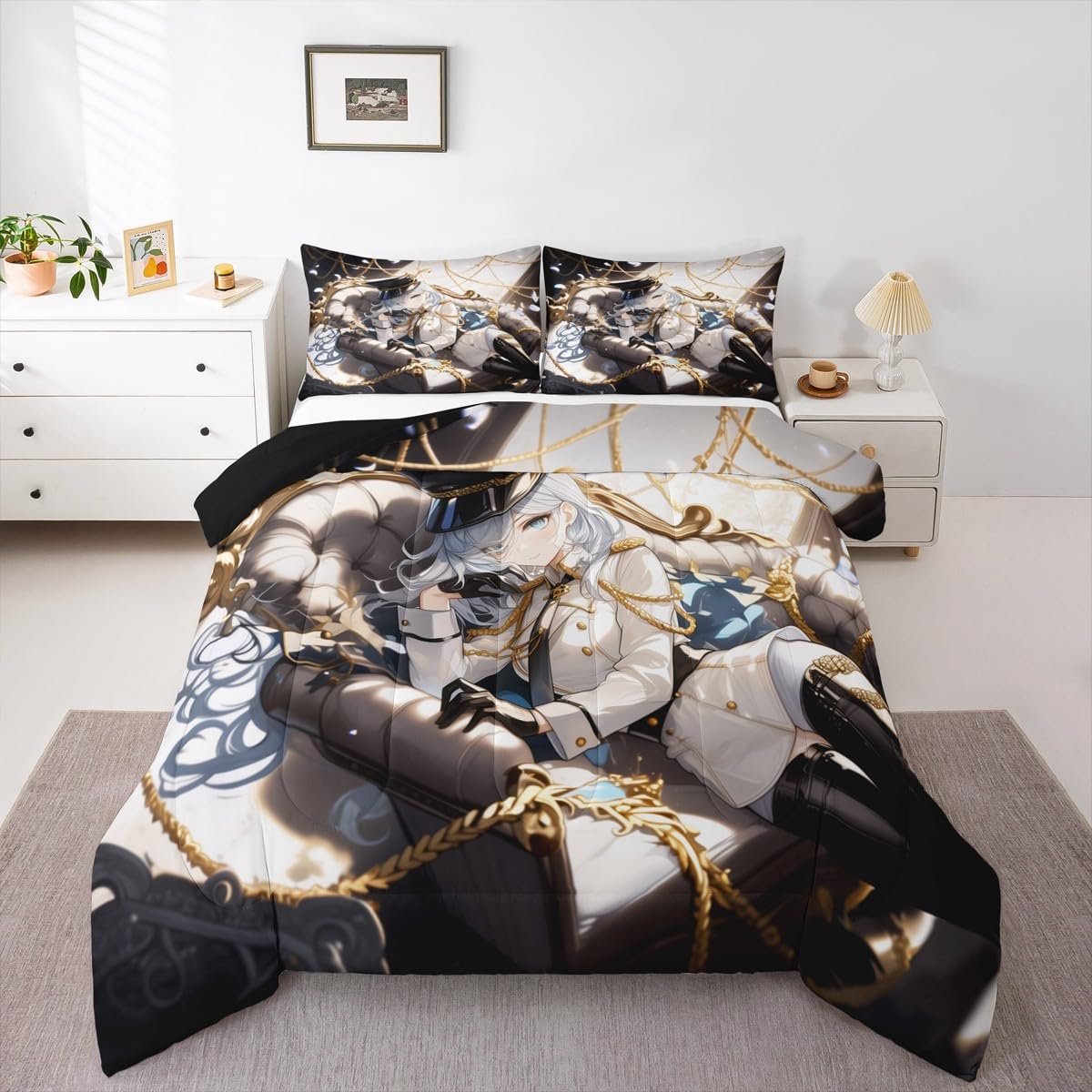 Erosebridal Anime Girl Twin Bedding Set for Kids, Kawaii Japanese Anime Comforter Set Cartoon Girl Duvet Insert for Girls Boys Teens Men Japanese Animation Down Comforter, 1 Pillow Case