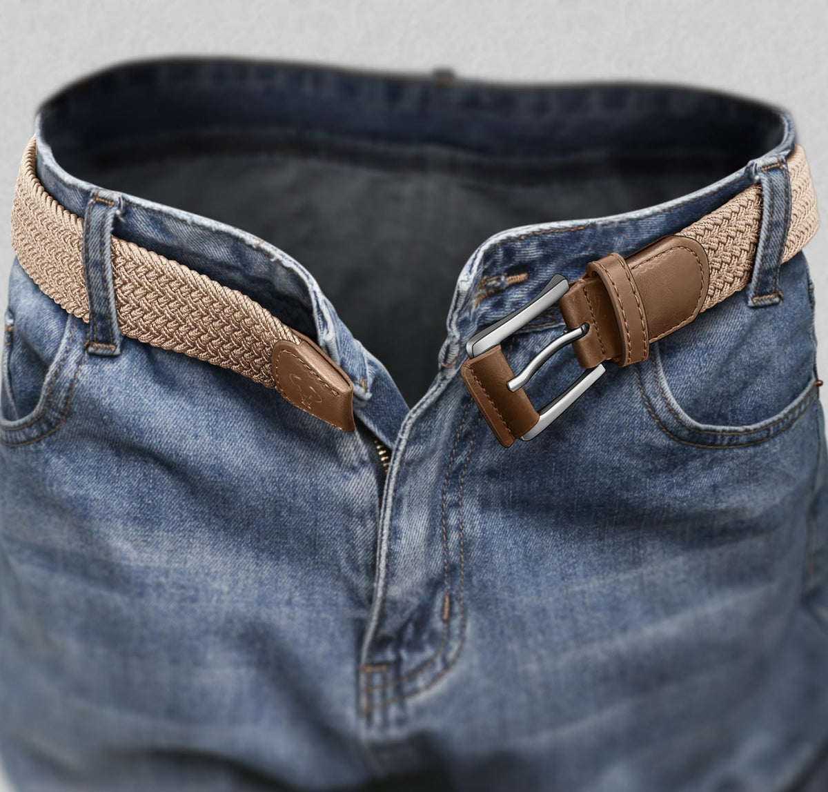 BULLIANT Belt for Men 2Pack,Mens Gift Stretch Braided Web Belt Elastic for Casual Golf Jeans,1 3/8"(Black/Beige,30"-34" Waist Adjustable)