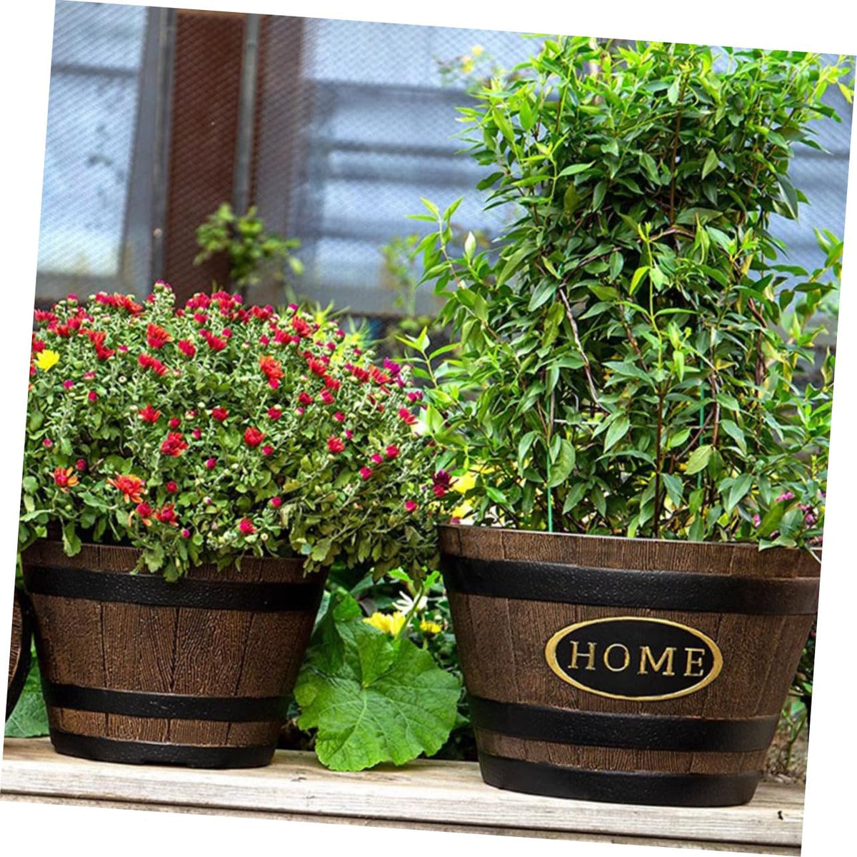 Resin Tree Pattern Planter Pot 9.05 Inch with Drainage for Succulents Bonsai Herbs Outdoor Flower Pot Decorative for Garden Balcony