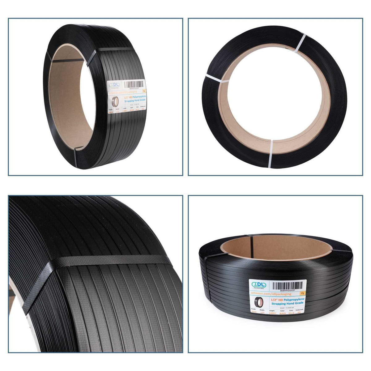 IDL Packaging 1/2" x 7200' Hand Grade Polypropylene (PP) Strapping Roll of 16" x 6" Core Size, 600 lbs Break Strength - Lightweight and Affordable Poly Banding - Flexible Packing Straps
