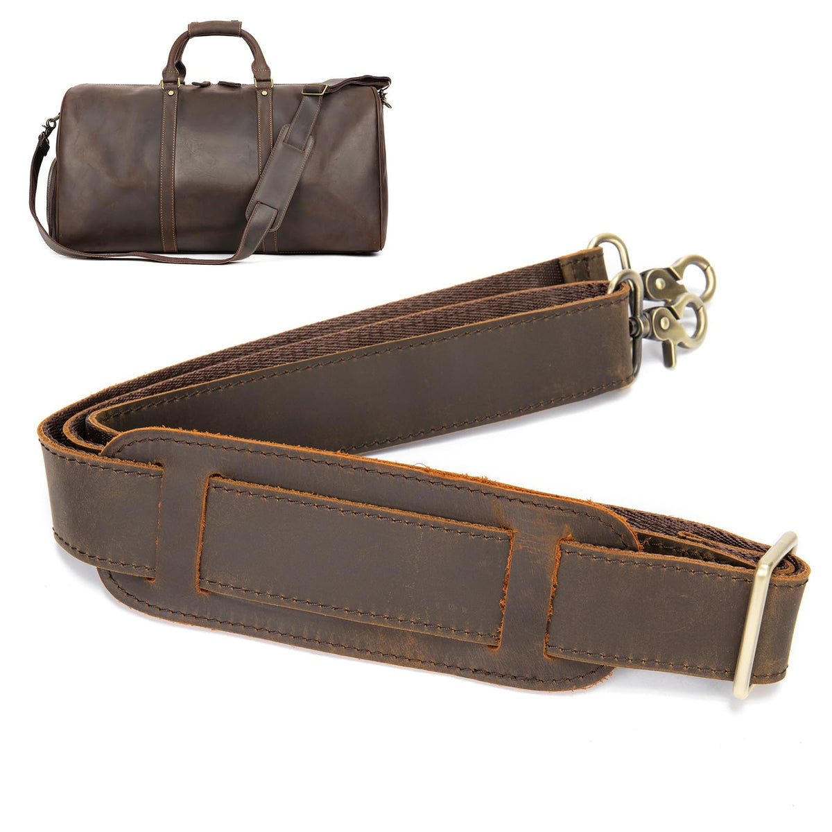 MASIWEI Genuine Leather Bag Strap Replacement Shoulder Strap Adjustable with Padded for Duffel Bag, Crossbody Bag, Laptop Bag, Briefcase, Messenger Bag,Coffee