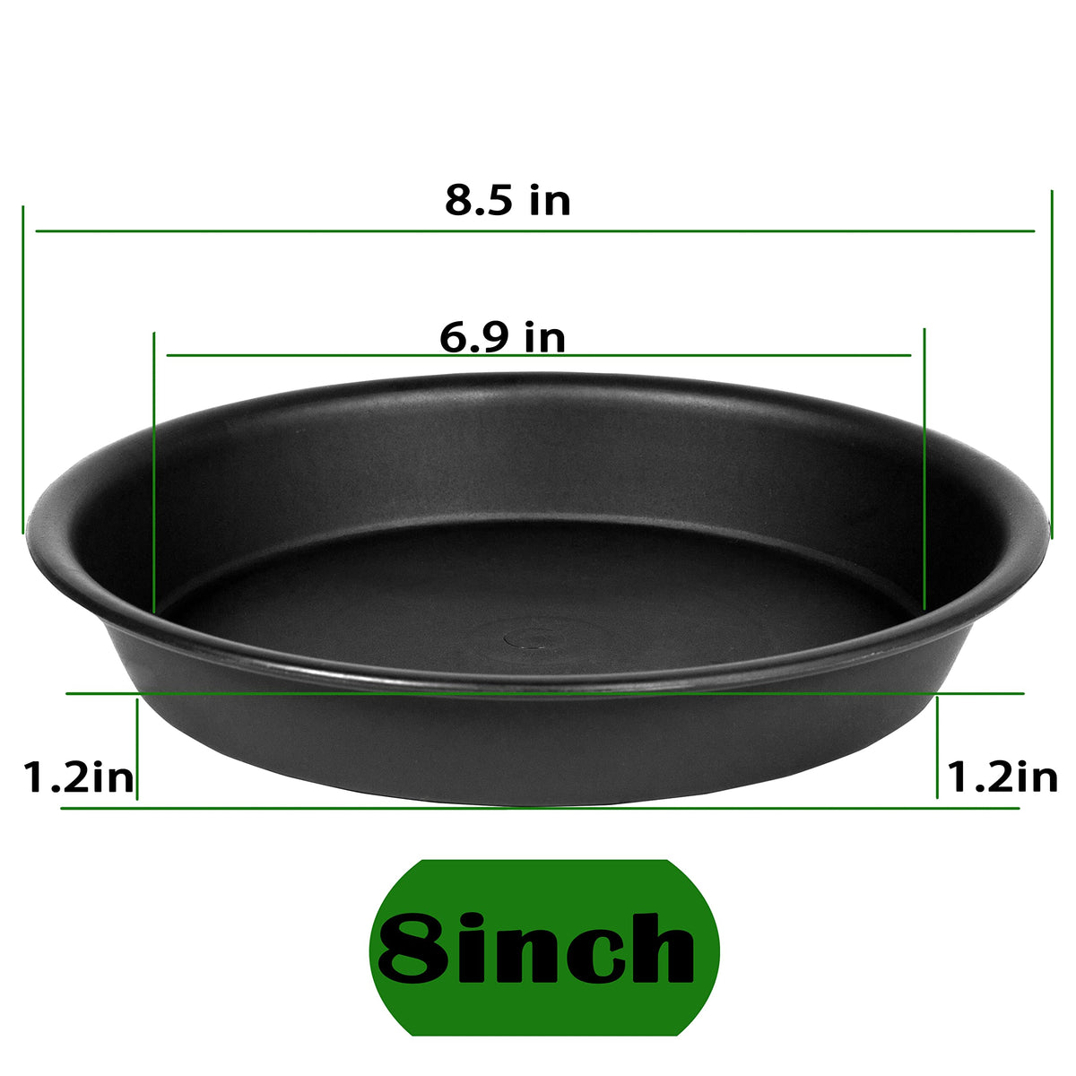 Bleuhome 6 Pack of 8 inch Plant Saucer, Heavy Duty Plastic Plant Water Tray, Pebble Tray, Flower Saucers for Indoors, Pot Saucers, Bird Bath Bowls, Plant Dishes for Planter 7"/8" (8", Black)