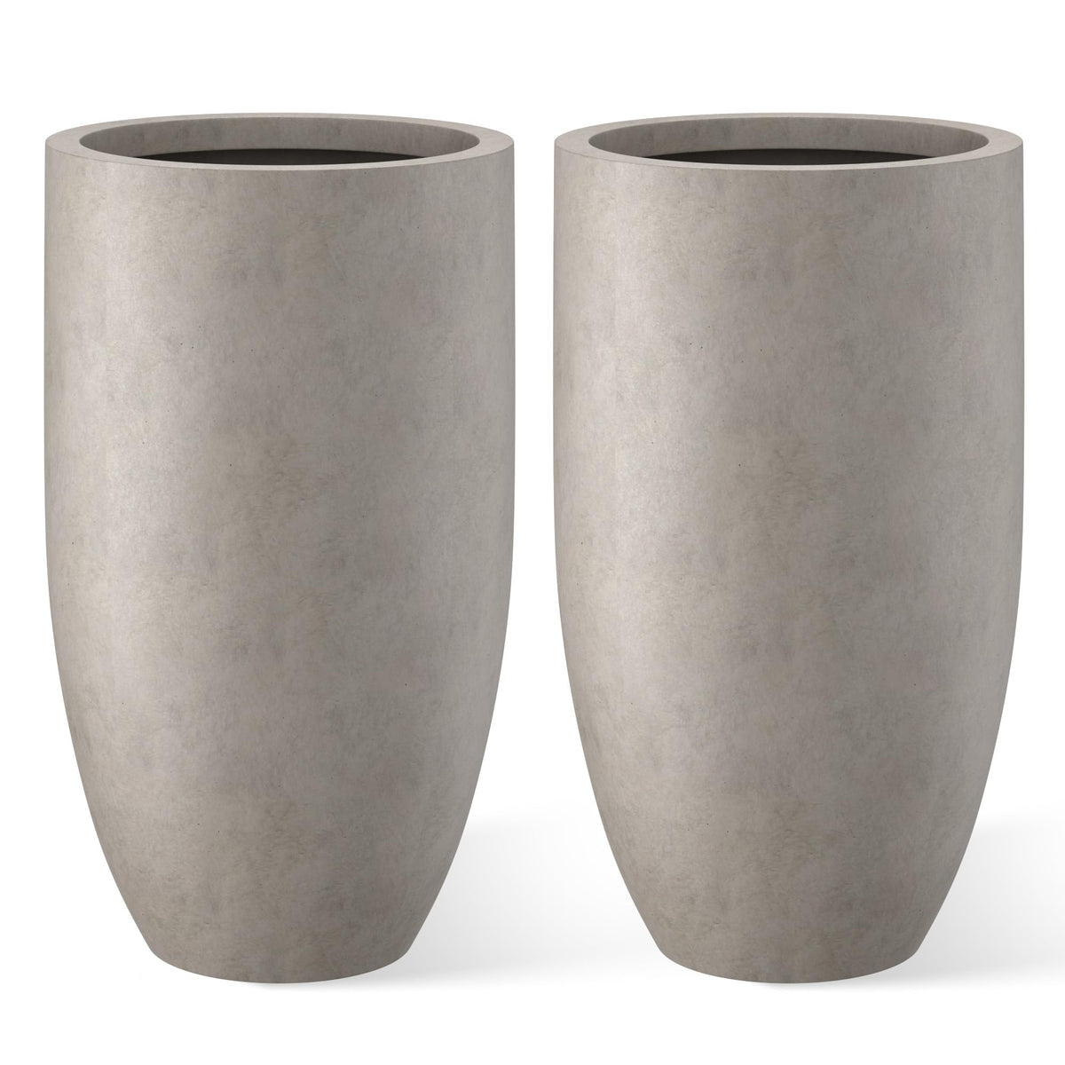 Kante 24" Tall Round Concrete Planter, 2 Pack Large Oval Plant Pots with Drainage Hole & Rubber Plug, Lightweight Weathered Concrete for Home Decor, Symmetrical Gift for Living Room Patio