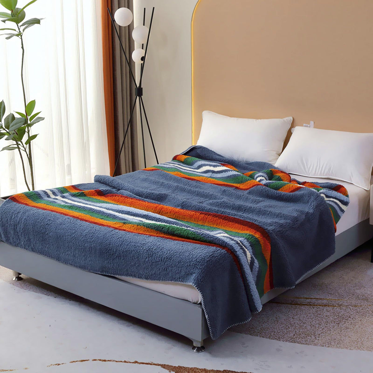 UKELER Boho Sherpa Fleece Blanket 80'' × 90'', Ultra Soft Aztec Queen Blanket for All Season, Cozy, Plush, Bohemian Throw Blanket for Bed/Couch/Sofa/Office/Camping