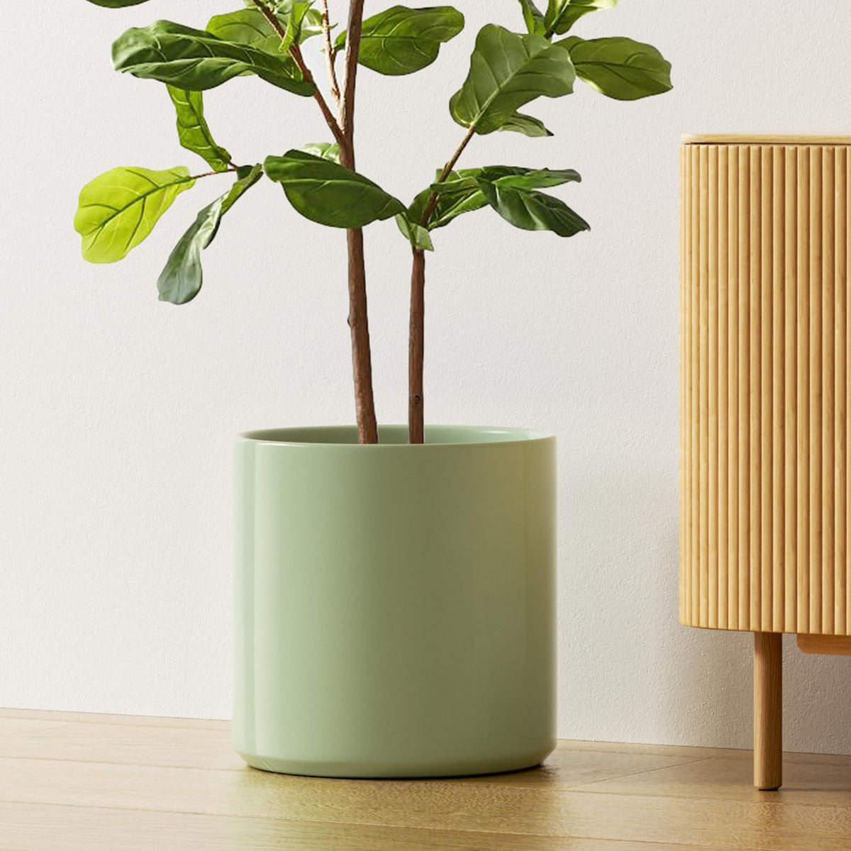 LE TAUCI 12 Inch Pot for Plants, Ceramic Planters for Indoor Plants, Mid-Century Modern Cylinder Flower Pots with Drainage Hole, Fits Fiddle Leaf Fig & Monstera, Home Decor, Sage Green