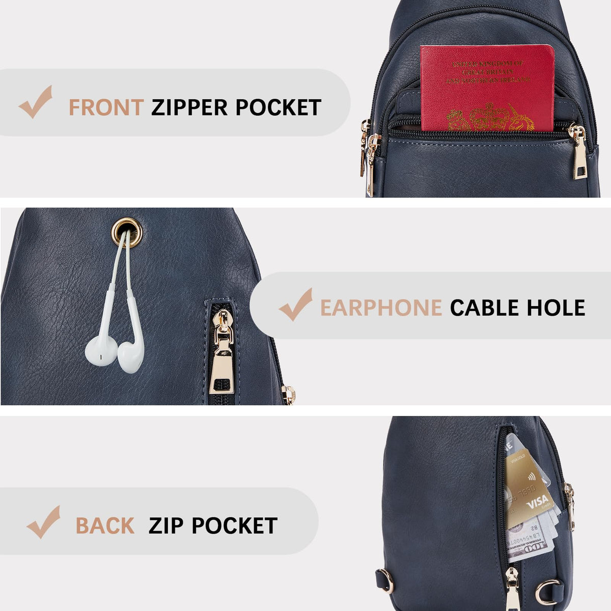 BOSTANTEN Small Sling Bag for Women Leather Crossbody Bags Fanny Pack Chest Bag for Travel, Blue