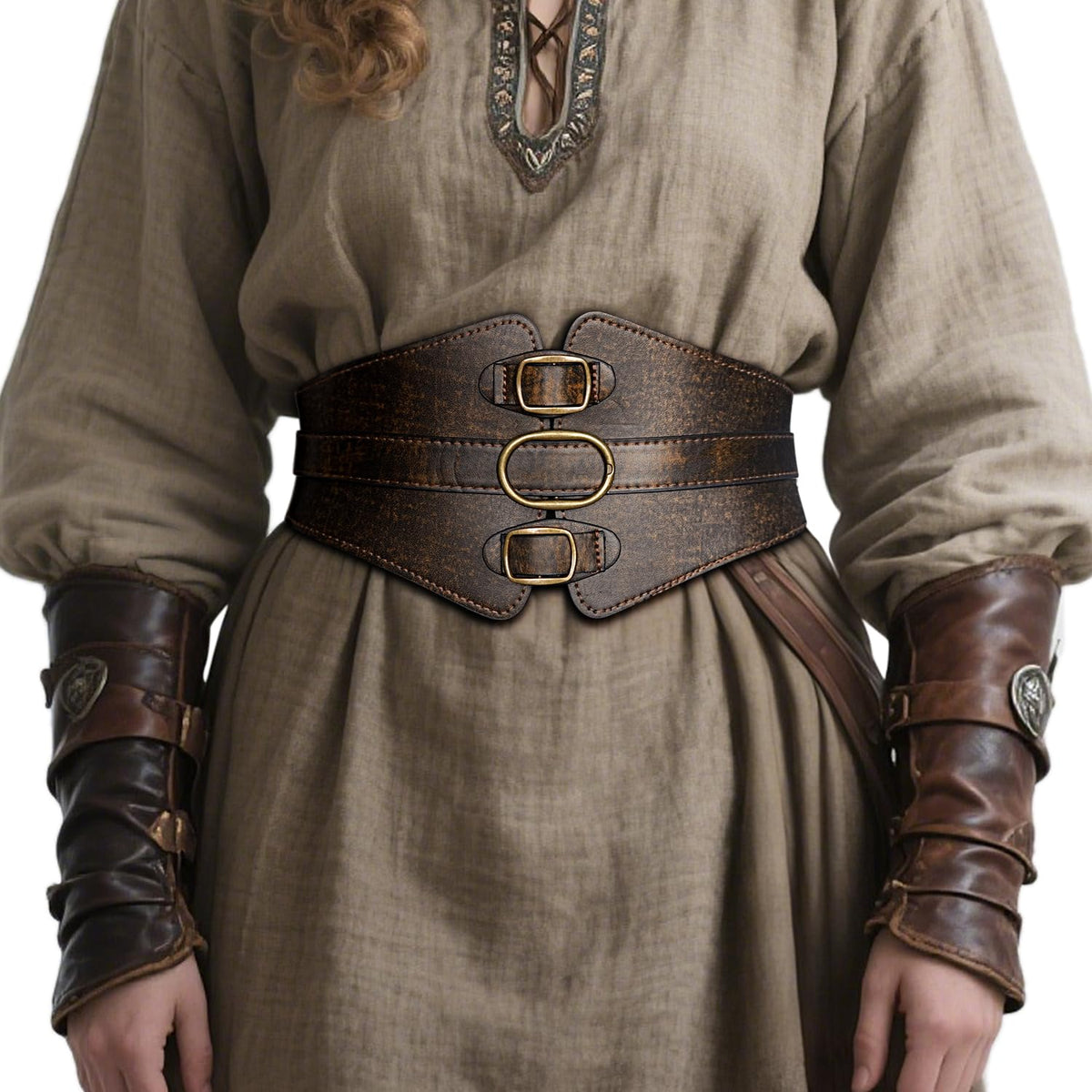 L'VOW Women's Viking Leather Corset Belt - Renaissance Cinch Belt for Halloween Medieval(Brown-2,XXL)