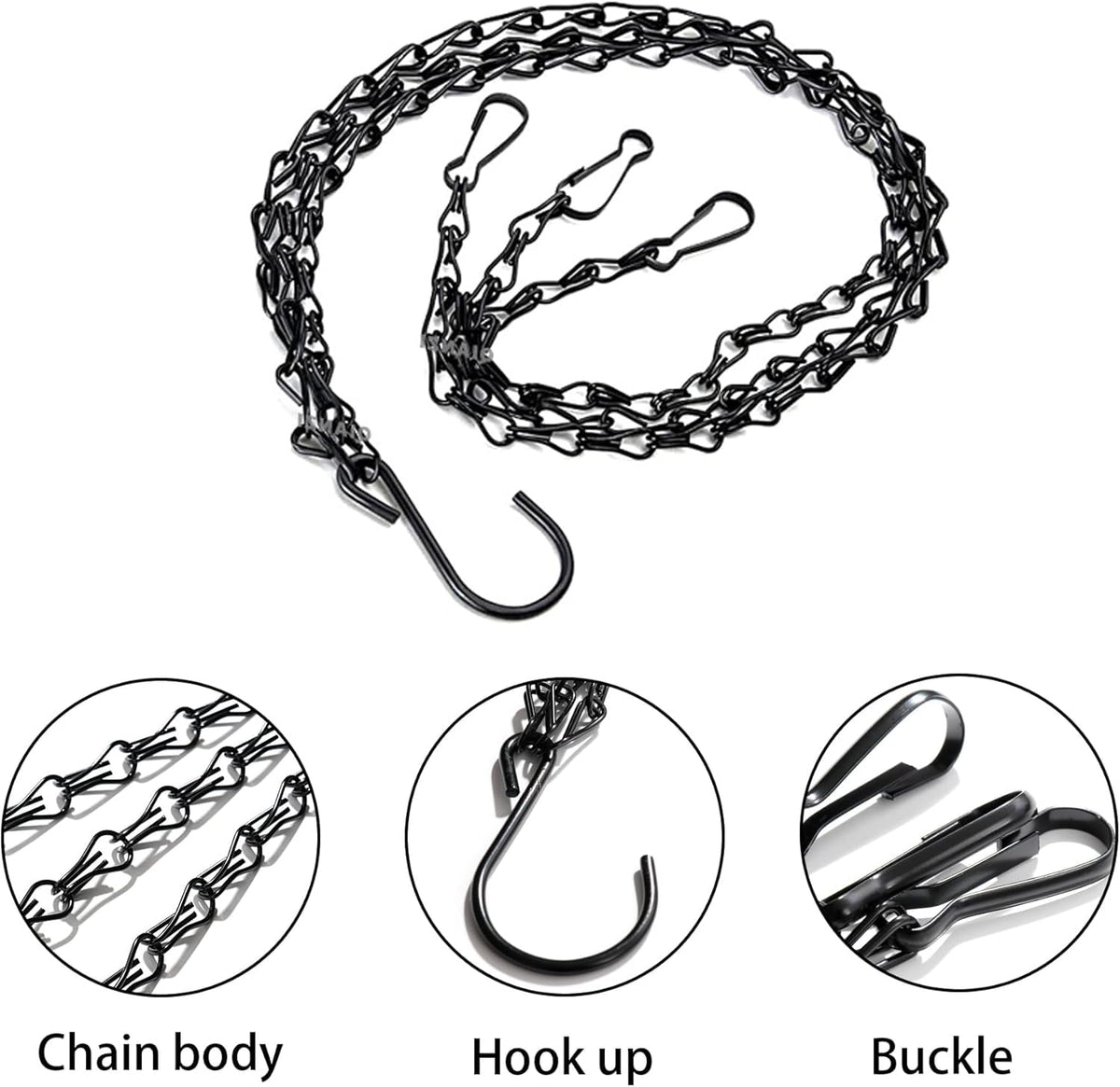 PWireless 3 Pack 16 inch Hanging Basket Chain, Long Hanging Plant Chains, Flower Pot Basket Chains 3 Point Replacement Chain Hangers for Planters, Bird Feeders, Lanterns and Other Ornaments (Black)