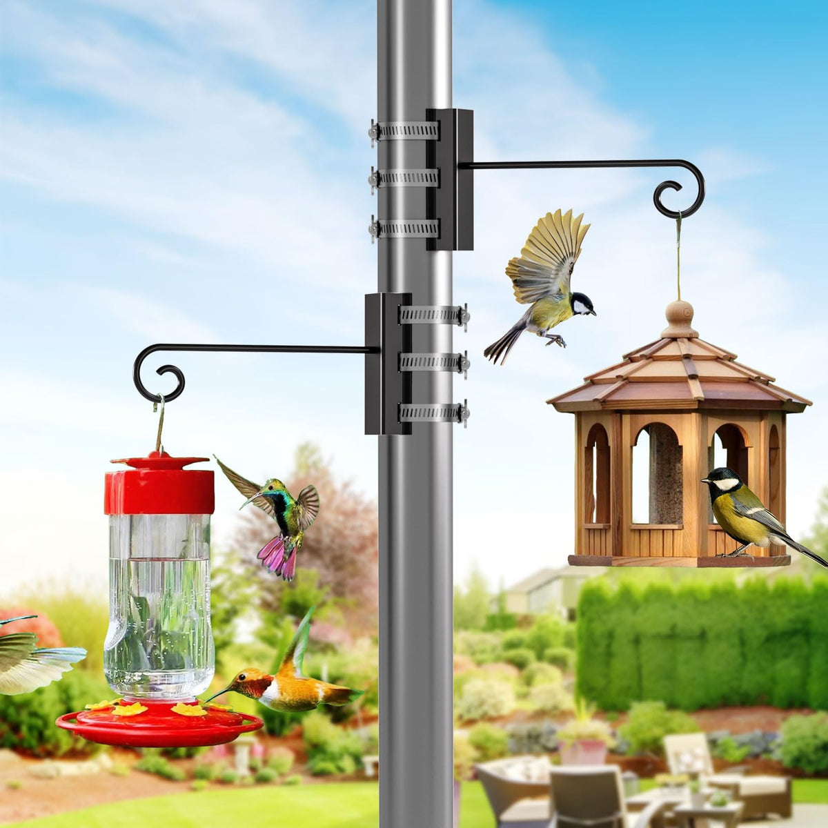 Xbpeuy 2 PCS Adjustable Fence Post Hangers, Bird Feeder Hanger Hooks, Plant Garden Hook, Wind Chime Hanger for 2" to 2 3/8" Diameter Posts