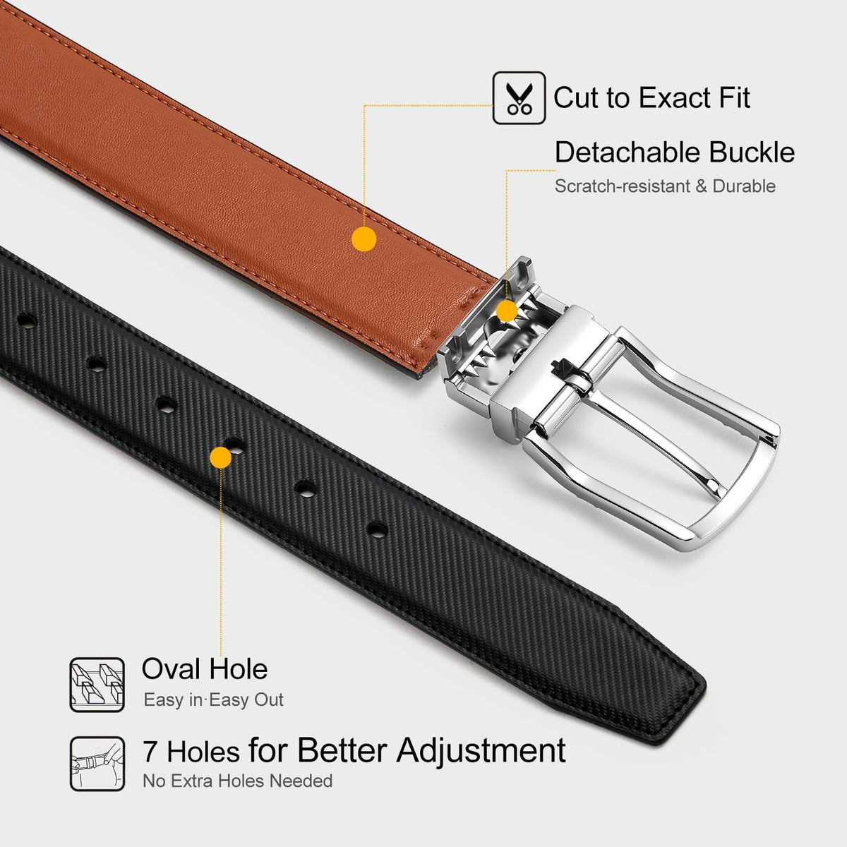 ITIEZY Reversible Belt for Men 1 Piece - 35mm Double Sided Mens Belt Leather for Dress and Casual, Customizable Fit for Elegant Style, Black/Brown