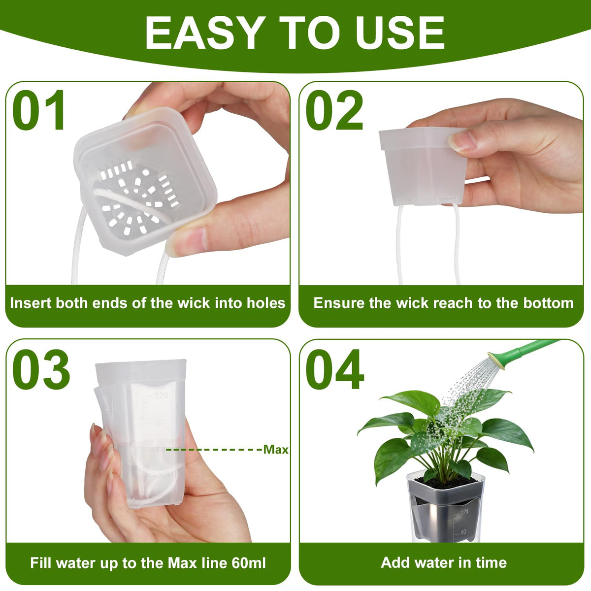 12 Pack 2" Small Self Watering Pots for Indoor Plants Mini Clear Plastic Planters with Water Level and Drainage Holes with Plant Labels and Wick Cord for Succulents, Propagation, and African Violet