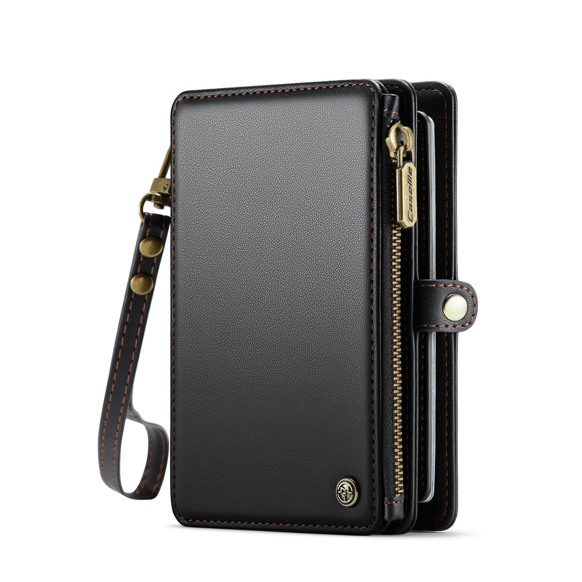 Passport Holder Wallet, 12 Card Slots RFID Blocking Travel Organizer, Zippered Coin Pocket & Detachable Wrist Strap Secure AMagnetic Closure Passport Case for Men & Women (Black)