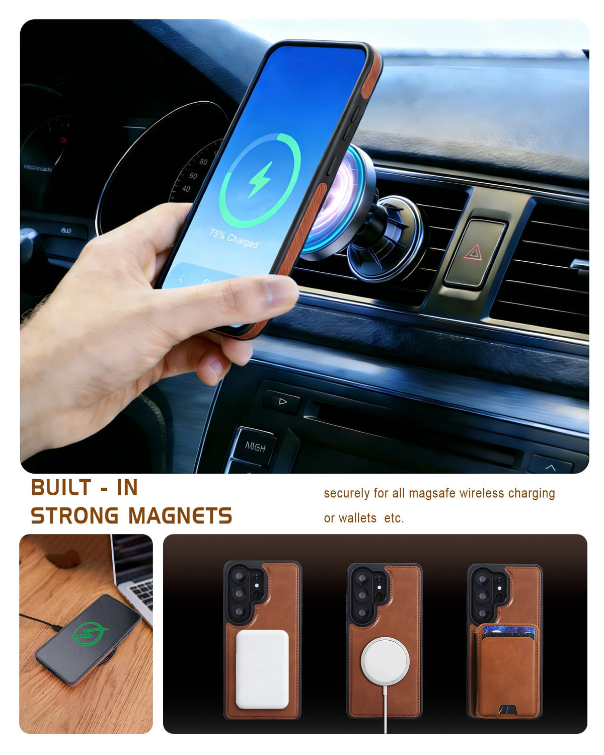 ASAPDOS Magnetic Detachable Wallet Case for Samsung Galaxy S26 Ultra with Kickstand,2-in-1 MagSafe Compatible RFID Blocking Card Holder,Slim PU Leather Cover Brown