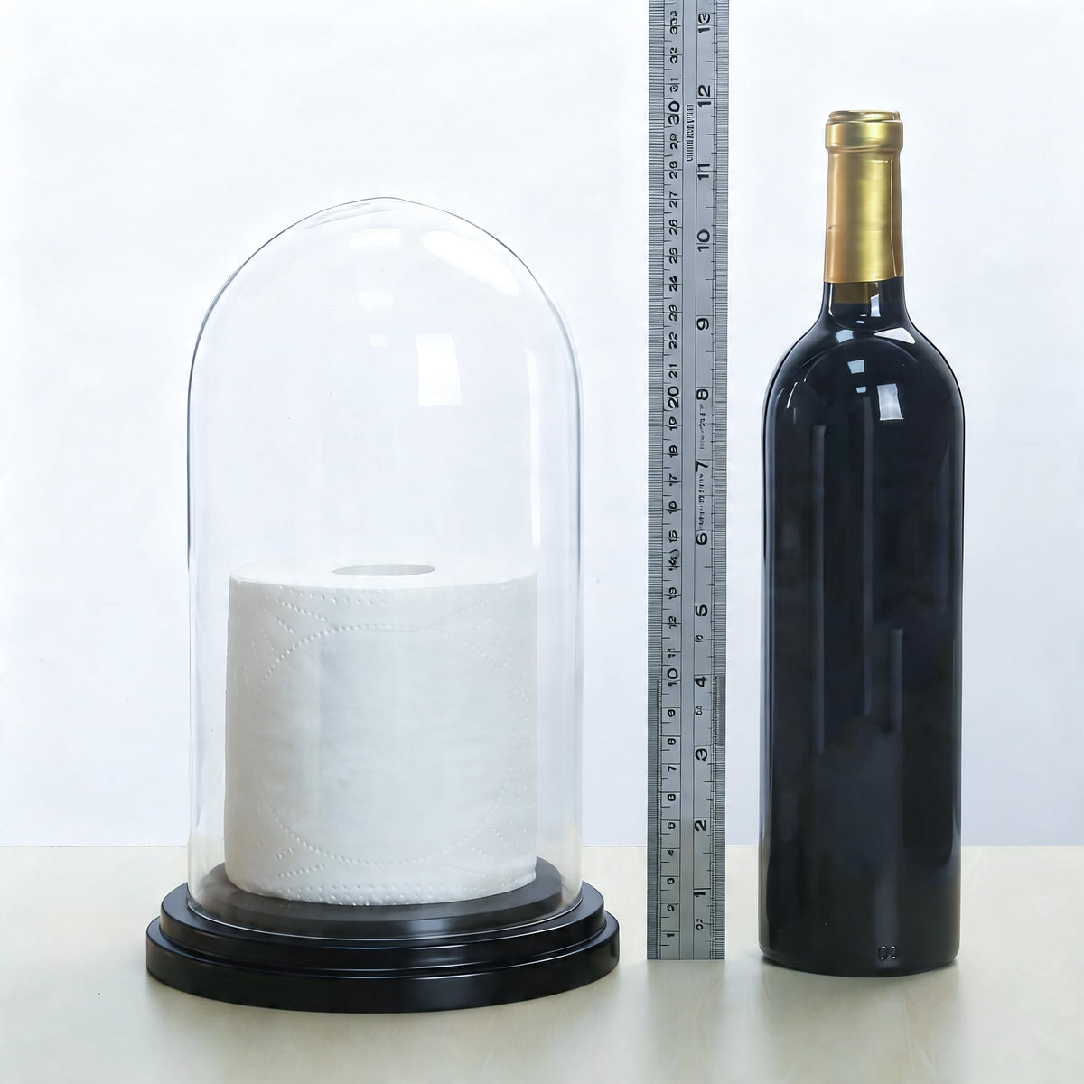 CYS EXCEL Glass Dome Cloche (H:9.25" D:5.5”) with Black Wood Base Decorative Showcase Display for Antique Collectible Bell Jar Terrarium Dessert Cover