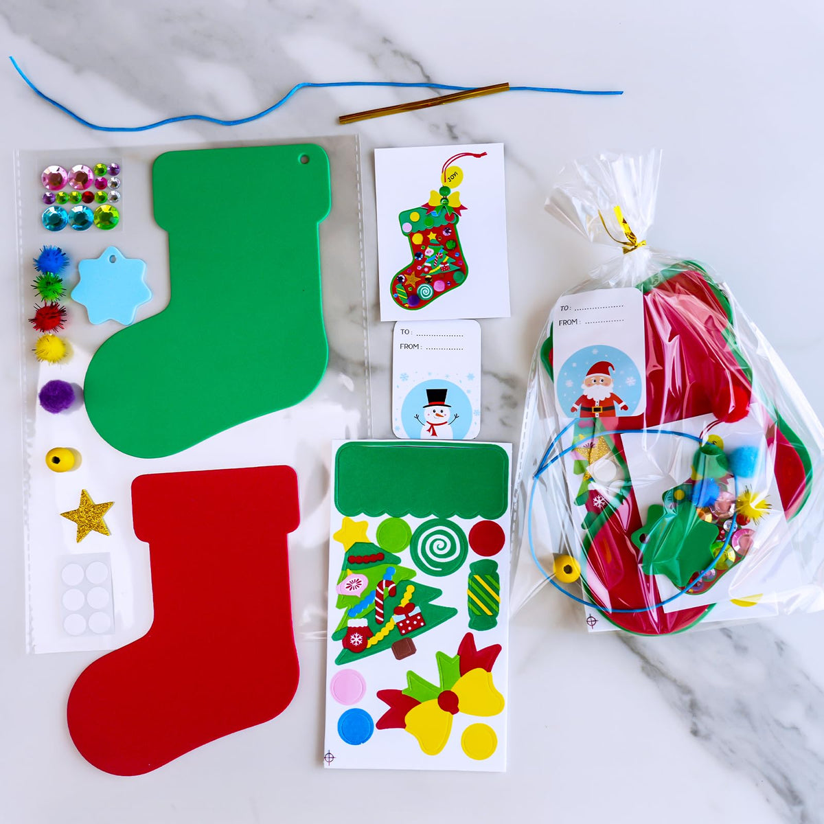 Winlyn 24 Sets Christmas Decorations DIY 3D Stocking Tree Ornaments Winter Crafts Kits Foam Stocking with Festive Foam Stickers for Kids Holiday Seasonal Gift Home Classroom Activities Party Favors