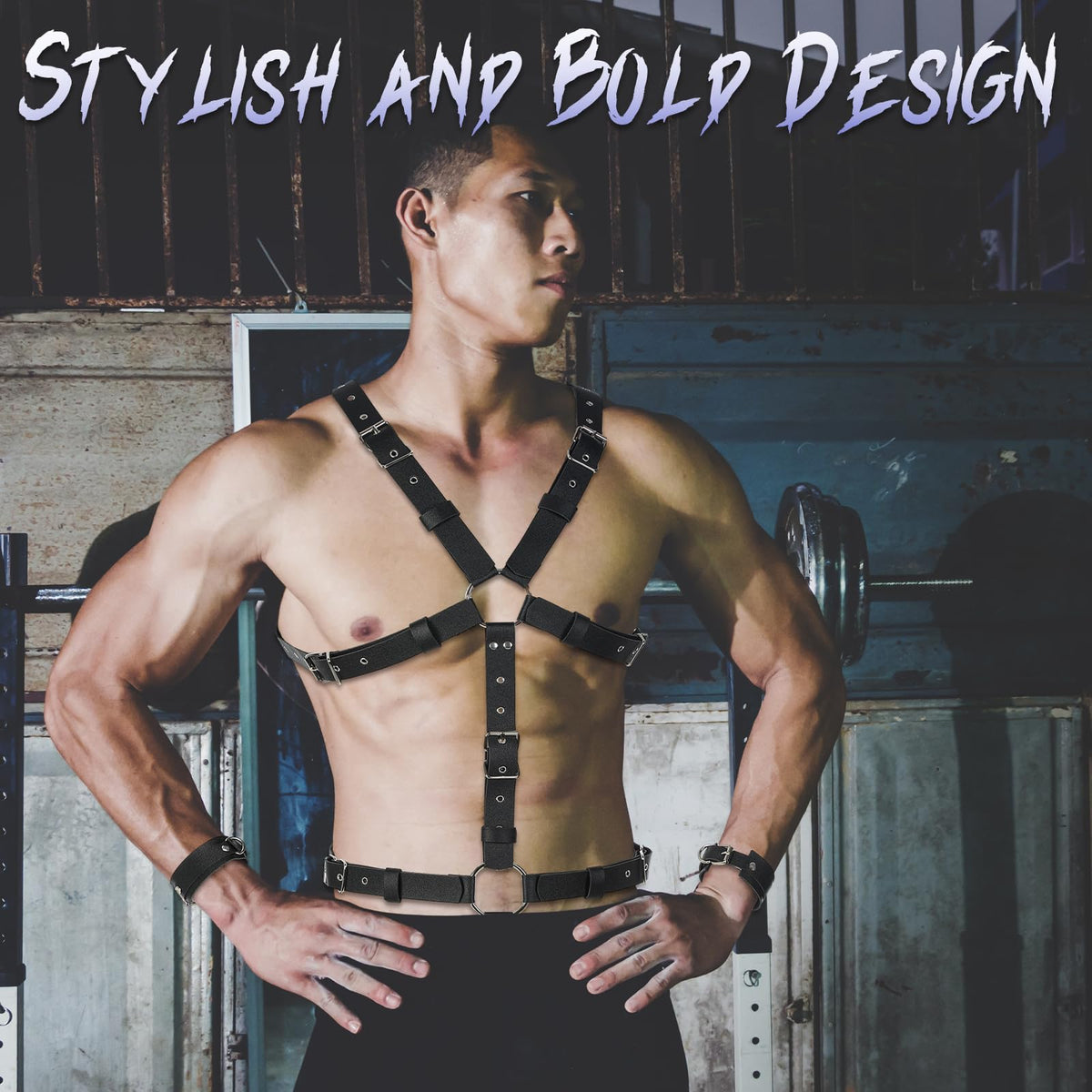 Tisancy Men's Chest Harness Belt Adjustable Buckle Chest PU Leather Male Harness Secure Fastening for Men's Costumes Clothes(Body Style)