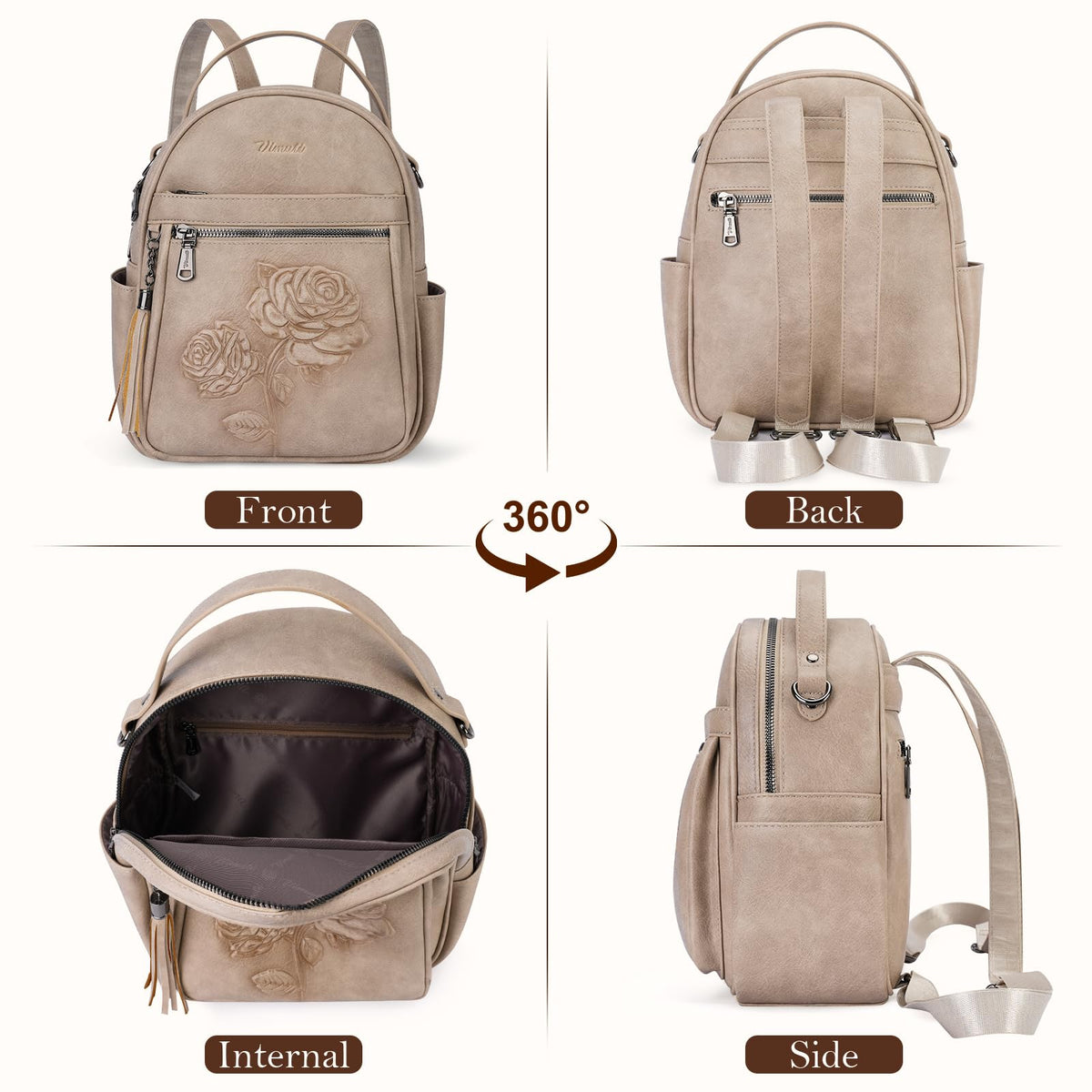 VIMUTI Mini Backpack Purse for Women,Embossed Vegan Leather Small Backpack Fashion Backpacks Daypacks Shoulder Handbag (Apricot)