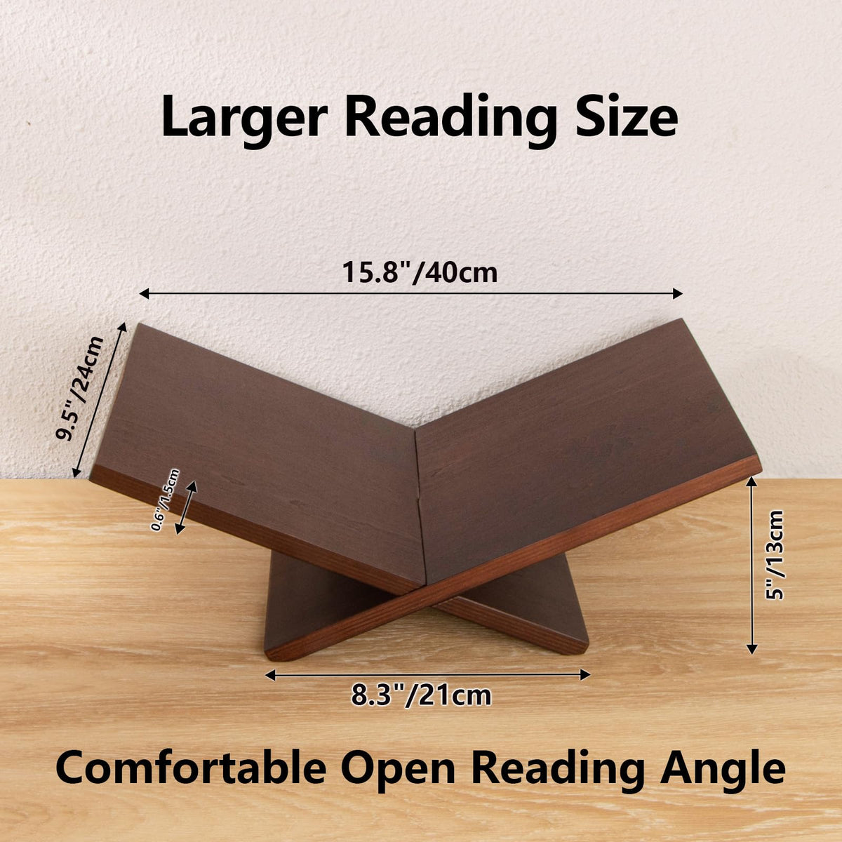 PUERSI Open Display Stand, Wooden Large Book Holder, Coffee Table Stand, Wood Easel for Magazine, Art, Cook Book, Bible, Quran - Brown
