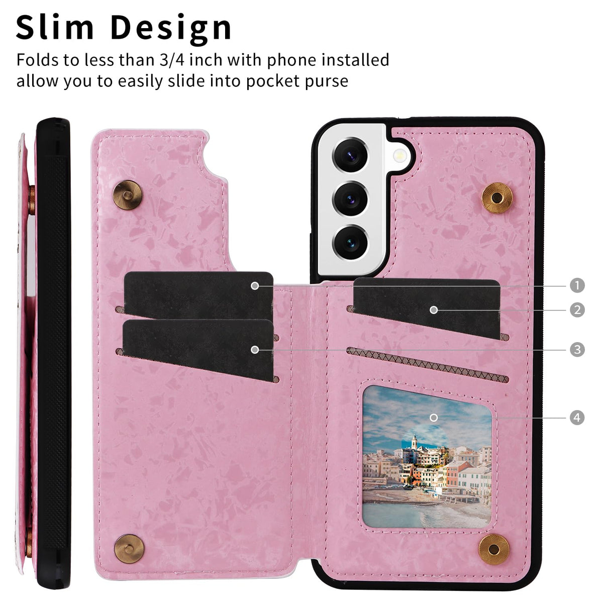 UEEBAI Wallet Case for Samsung Galaxy S22 5G with Card Holders, PU Leather Cover Kickstand RFID Blocking Double Magnetic Clasp Rilievo Flower Shockproof Flip Case for Women Girls - Tree Vine