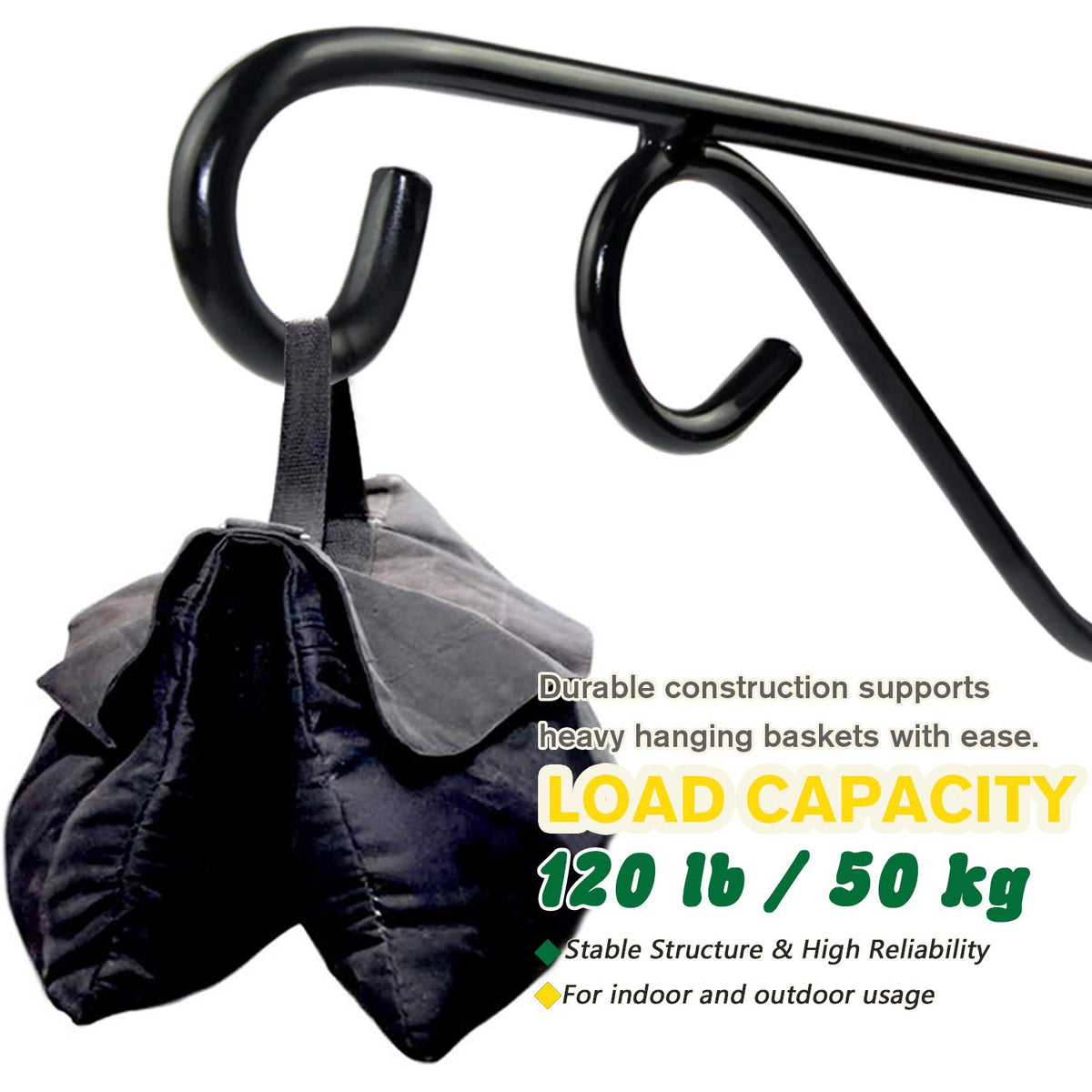 Hanging Plant Brackets, 2pcs 12 Inch Heavy Duty Wall Mount Bracket Strong Durable Rust-Resistant Plant Hanger Hook with High Load Capacity 120lb for Hanging Plants Bird Feeder Lantern Wind Chimes