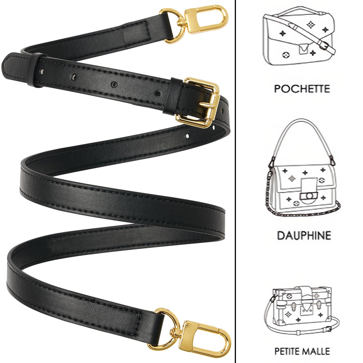 RICLVS Genuine Vachetta Leather Crossbody Strap Genuine Leather Adjustable Replacement Strap for Shoulder Bag Handbag Purse (Black)