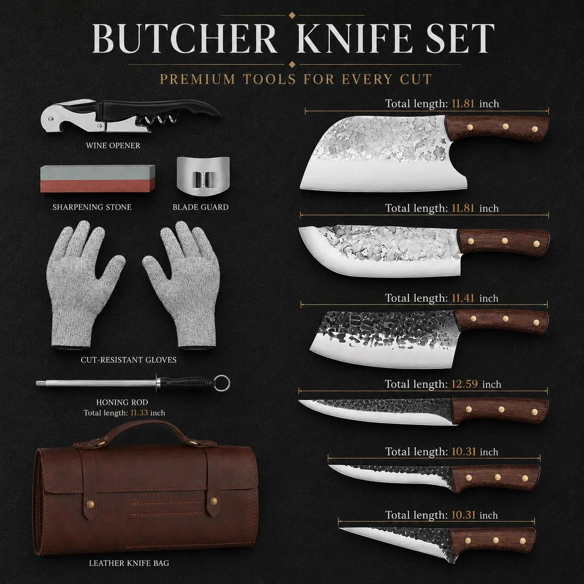 DRAGON RIOT Chef Butcher Knife Set for Meat Cutting with Roll Bag, 12 PCS Japanese Forged Chef Knives Set for Men and Women Gift for Men