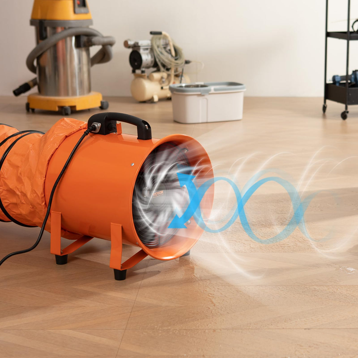 VEVOR Air Mover Blower Fan 8 Inch, 1070CFM 195W with 33ft Flexible Duct, Industrial Portable Ventilator Blower/Exhaust, Orange
