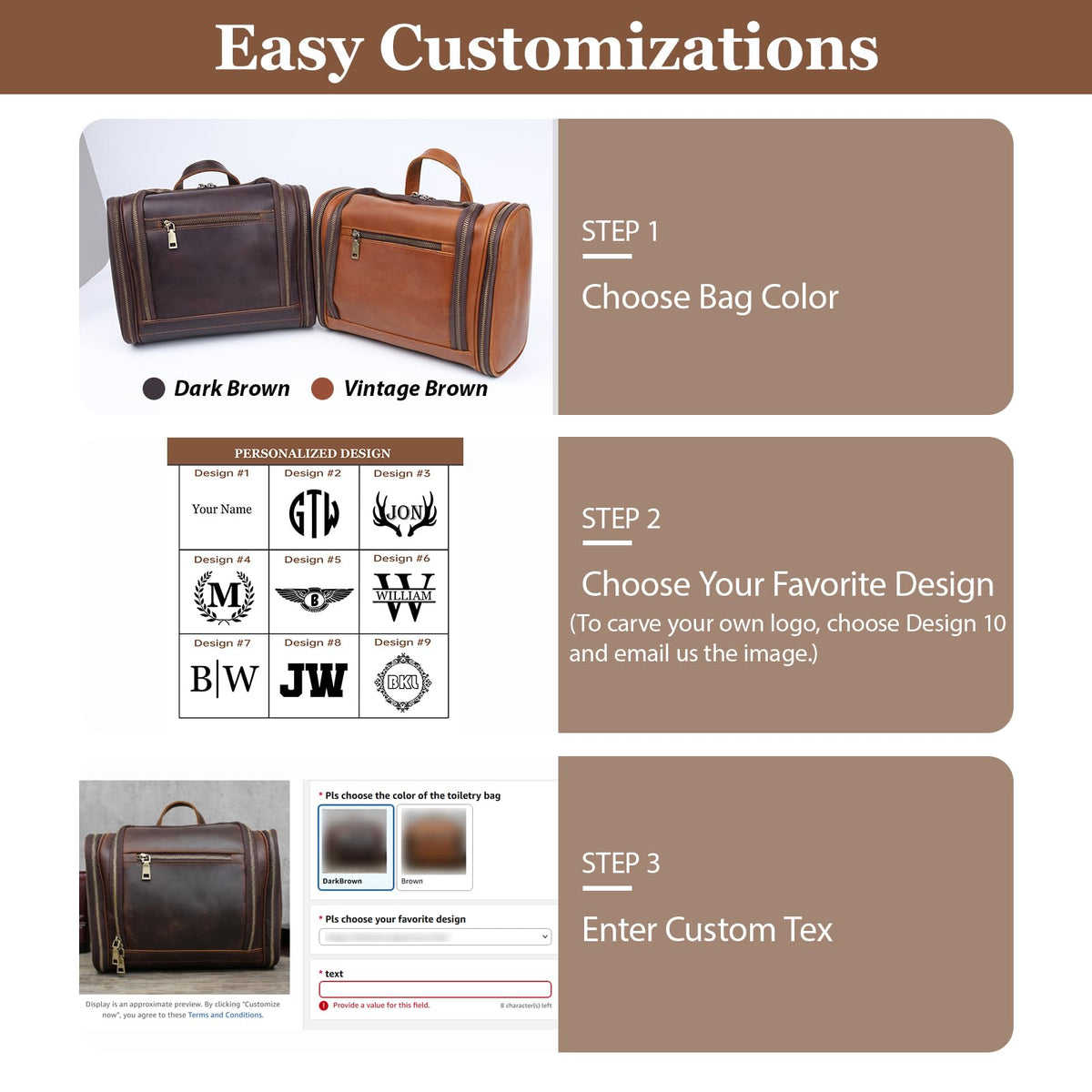 Personalized Leather Toiletry Bag for Men Women, Genuine Leather Toiletries Organizer, Travel Hanging Large Bathroom Shaving Kit, Gift Ideas for Groomsmen, Dad, Husband, Boyfriend, Birthday, Christmas
