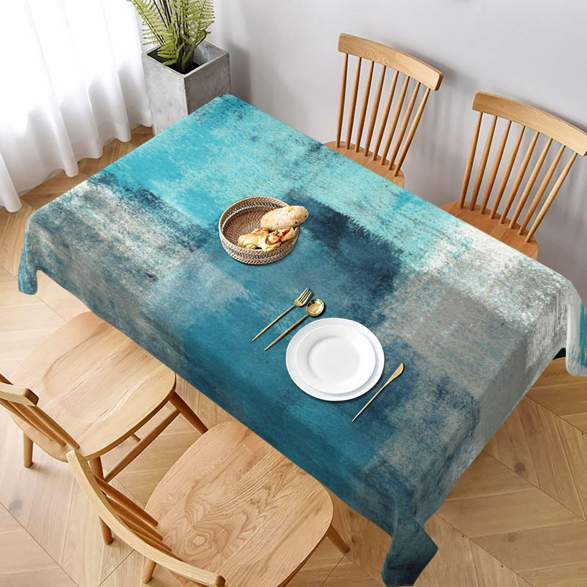 mutakin Teal Grey Tablecloth Turquoise Rectangle Table Cloth Washable Table Cover for Decoration Kitchen Dining Room 60x90 Inch