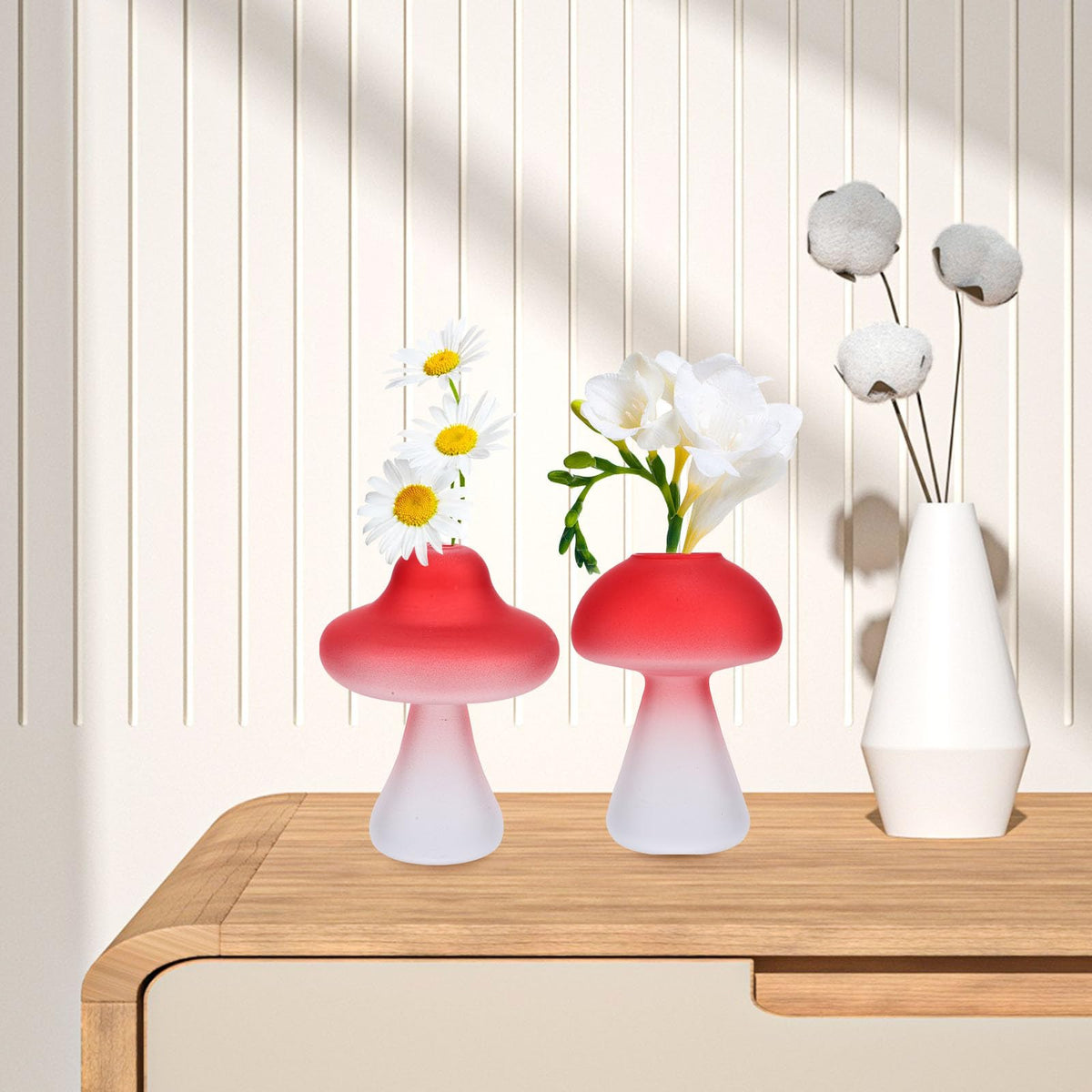 Garneck 3pcs Glass Mushroom Terrarium Vases Hydroponic Decorative Flower Vases for Home Desktop Plant Propagation Red Glass Ornament