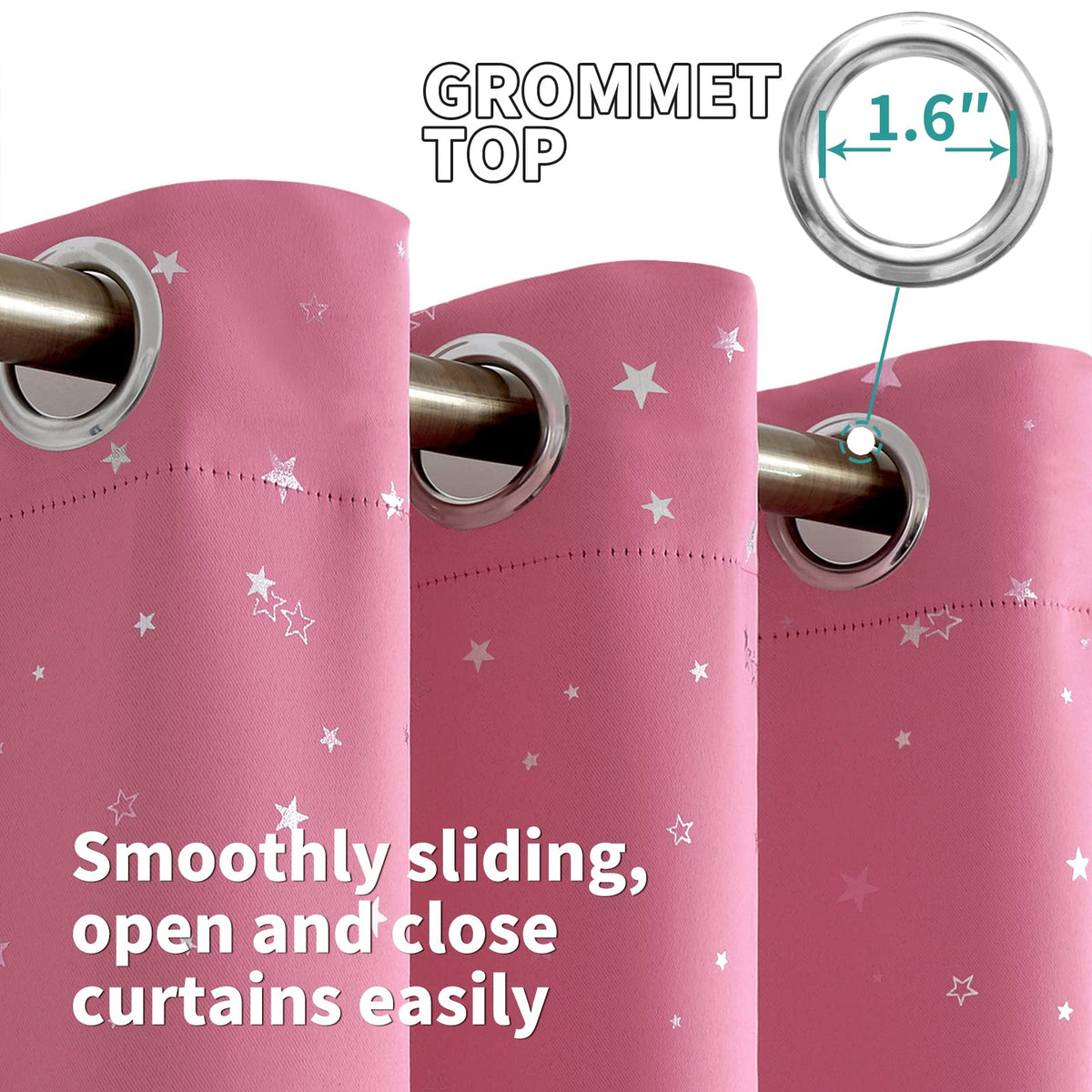 BGment Pink Blackout Curtains for Girls Bedroom, Sparkling Star Curtains Thermal Insulated Grommet Window Drapes for Dreamy Cute Princess Style Room Decor, Set of 2 Panels, 42 x 63 Inch