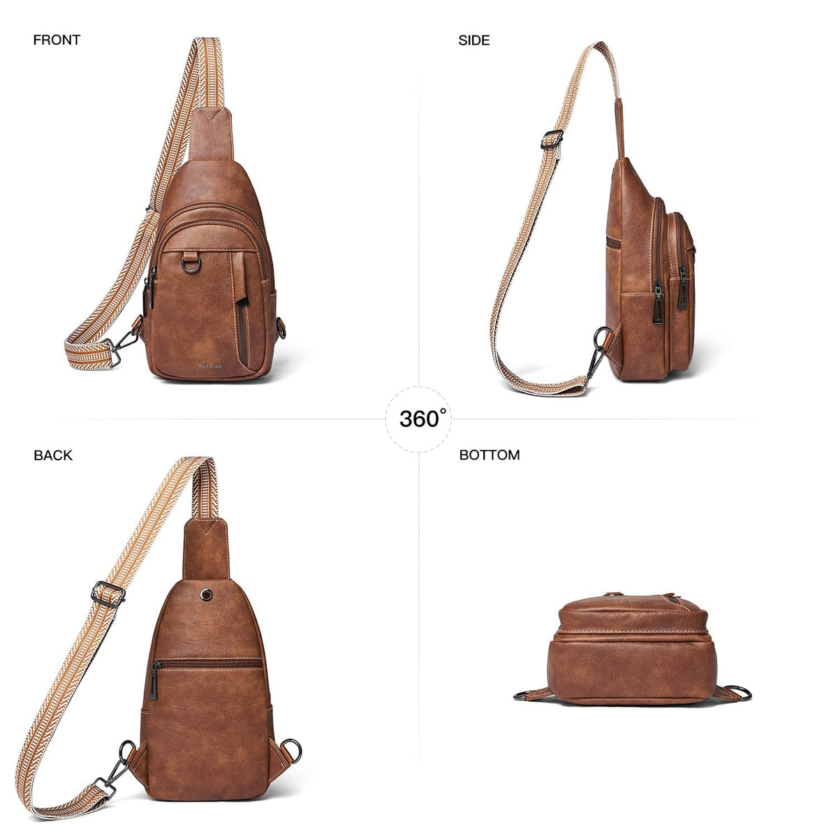 LATMAP 7L Sling Bag for Women Men Leather Small Sling Backpack Daypack Anti Theft Fanny Pack Crossbody Purse Travel, Brown