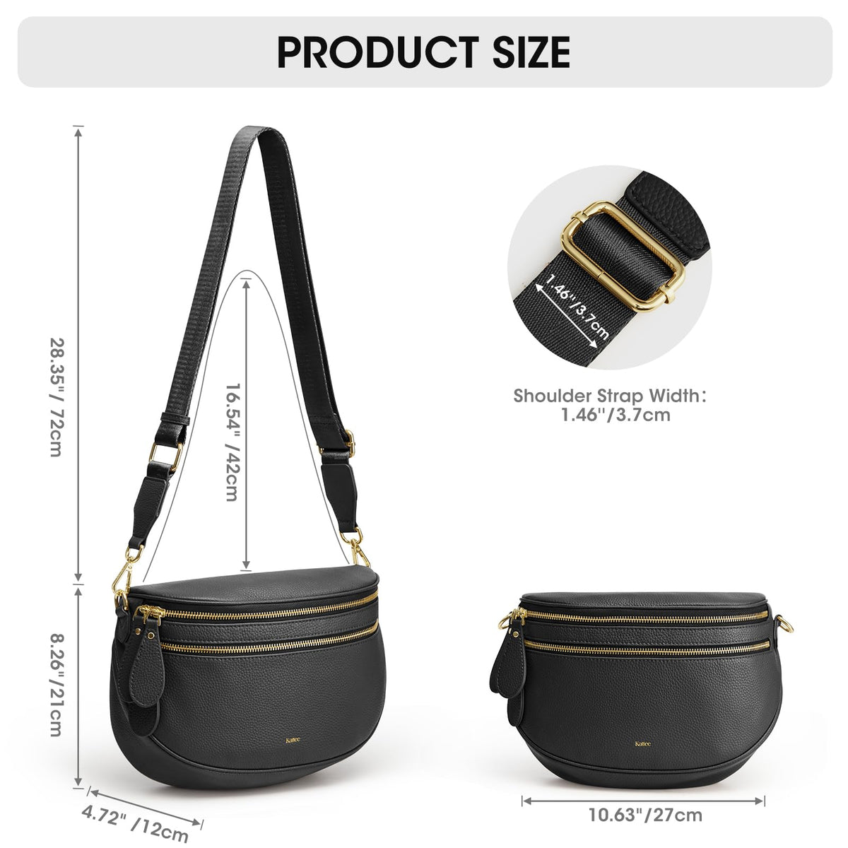 Kattee Crossbody Bag Bum Bags for Women, Leather Fanny Packs Belt Bag, Spacious Sling Purses for Women with RFID Blocking, Black