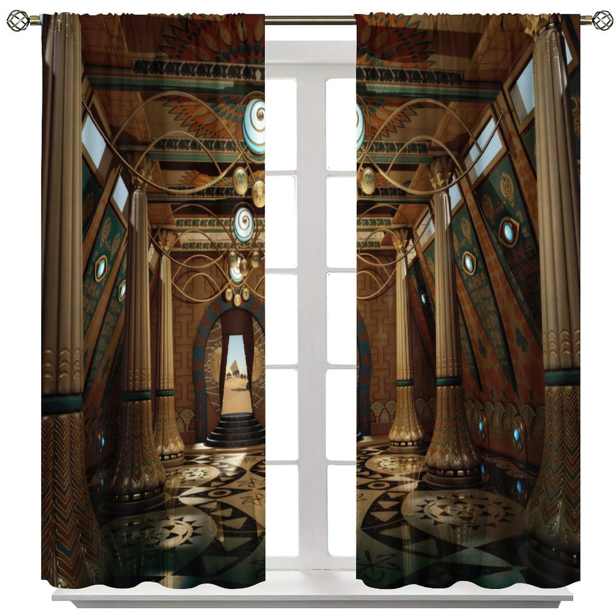 Brown Retro Architectural Curtains,Retro Style Darkening Window Treatments for Bedroom Living Room Home Décor Drapes 2 Panel Sets Total Size 42" x 45"