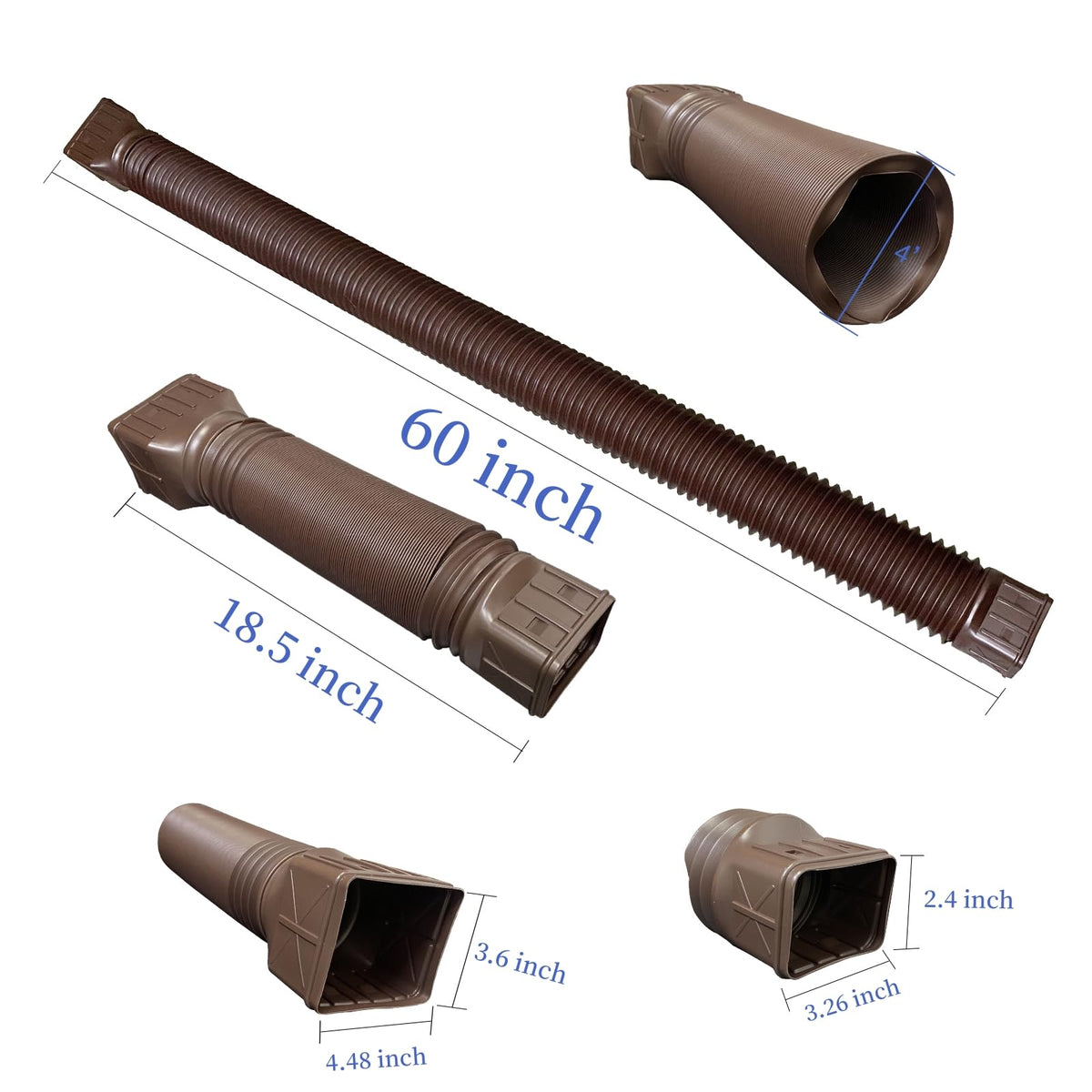 2 Pack Flexible Rain Gutter Downspout Extensions,Drain Downspout Extender,Gutter Extension Flexible,Down Spout Drain Extension Pipes,Extendable from 21 to 60 Inches (Brown)