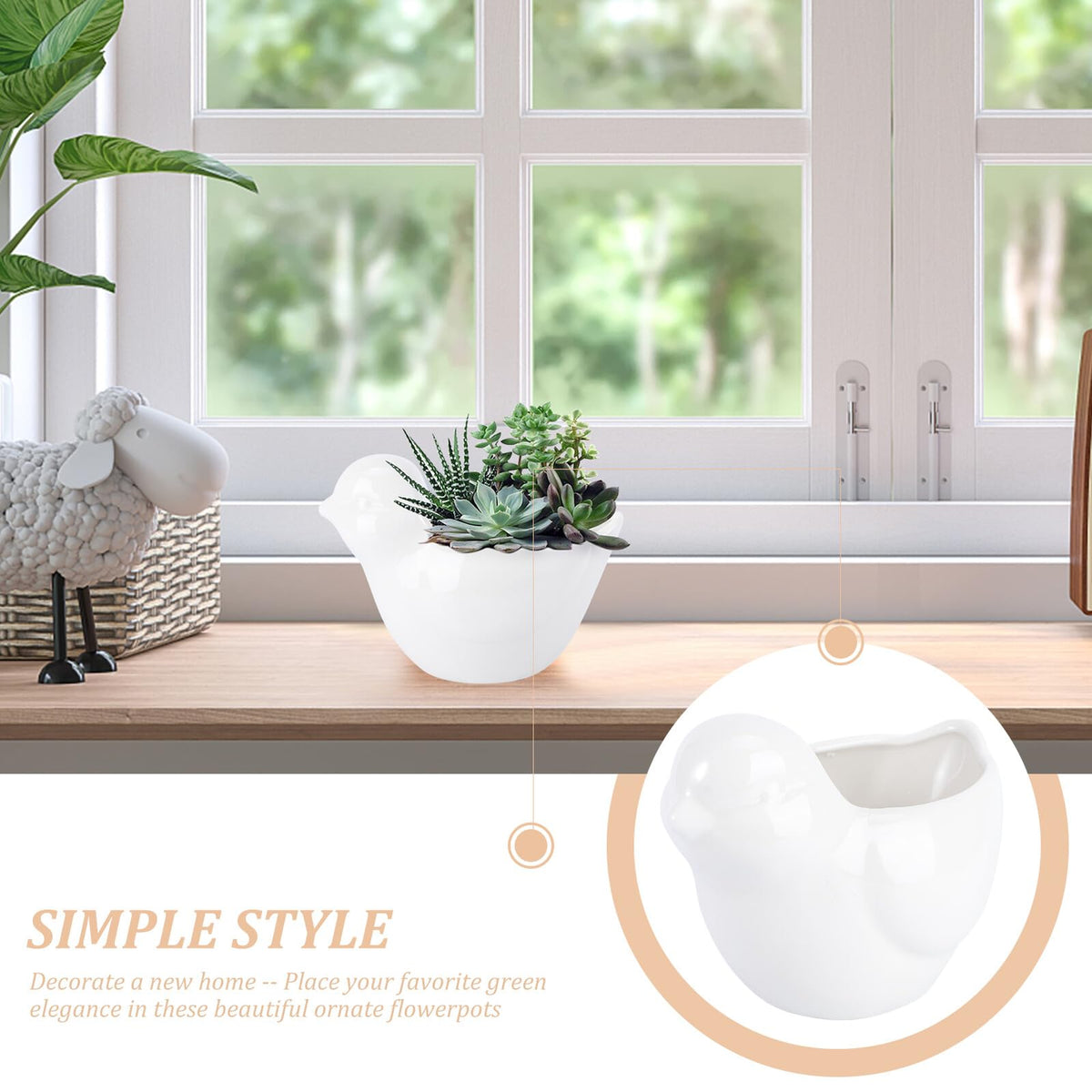 GANAZONO Delicate Ceramic Flowerpot with Creative Bird Design Succulent Planter for Indoor Garden Unique Animal Modeling Pot for Desktop Table Windowsill Decoration Gift for Plant Lovers