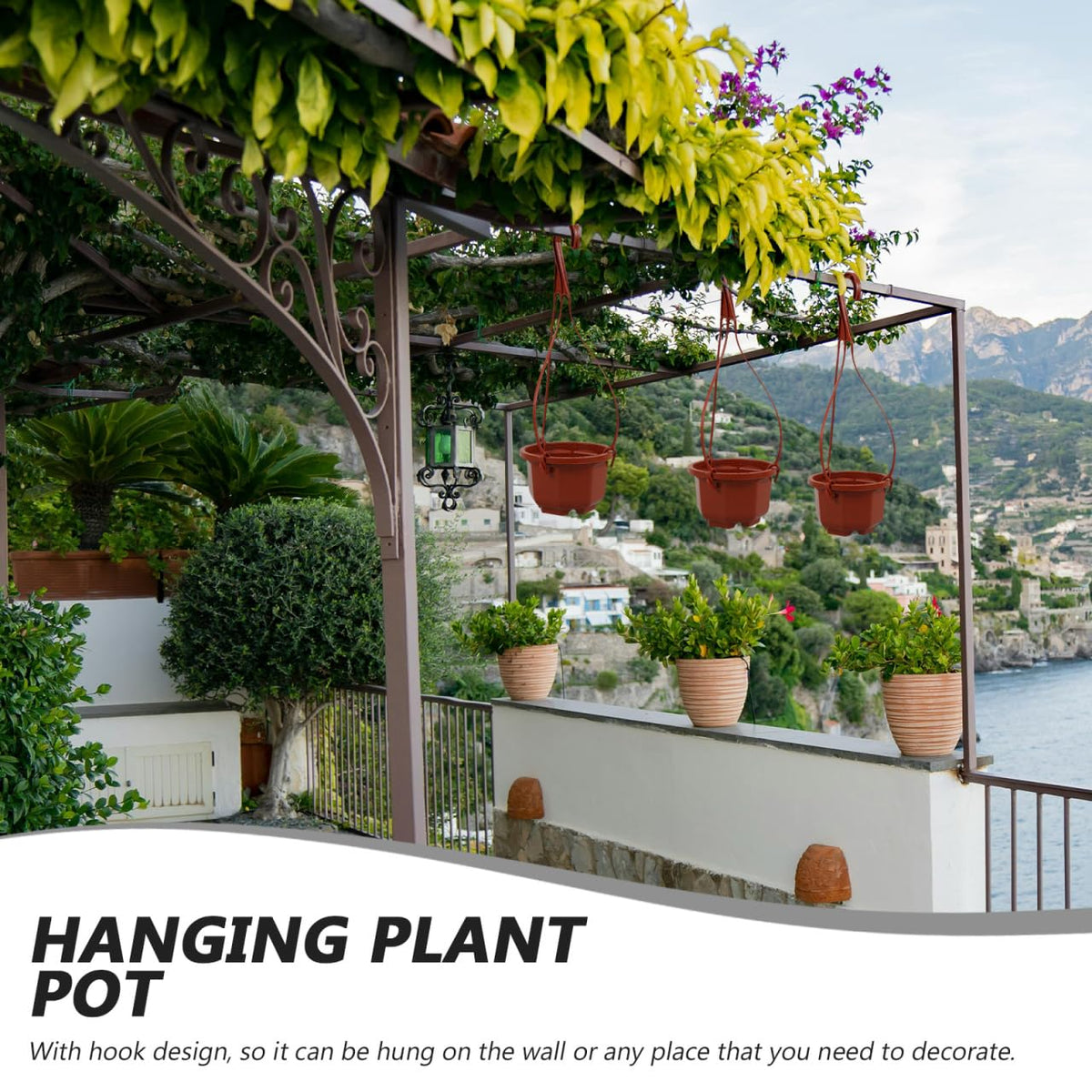 Sosoport Hanging Flower Pots 10 Pack Plastic Planters with Hooks 11.81X3.85X2.36 Inch Space-Saving Indoor Outdoor Balcony Garden Plant Containers