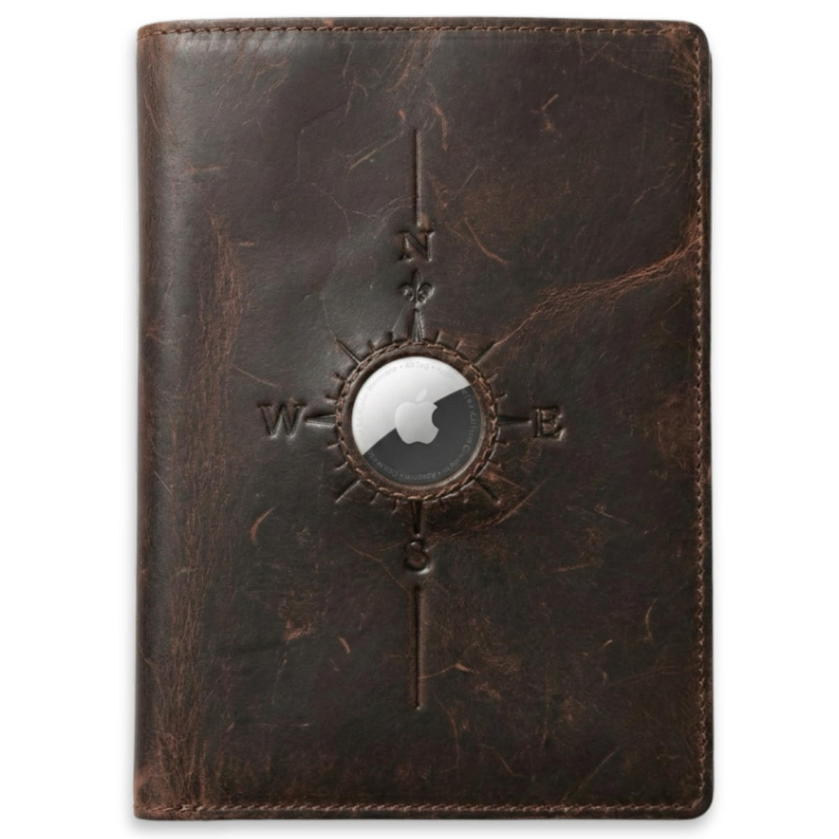 SETTINI Passport Holder for Travel with AirTag Holder – Genuine Leather RFID Blocking Wallet with Compass Design, 6 Card Slots & ID Window, Gift-Ready Box (AirTag Not Included)