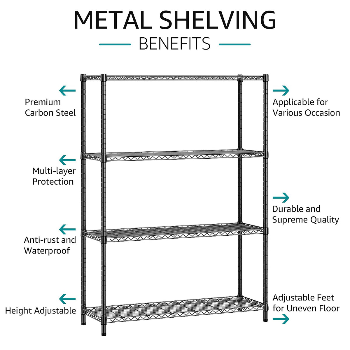 IZEUK 1400 LBS Garage Black Shelving Wide Storage Shelves 4 Tier Adjustable Heavy Duty Metal Wire Rack Standing Shelf Unit for Kitchen Office College Dorm Garage Warehouse 15.8" x 45.8"x 59.4"