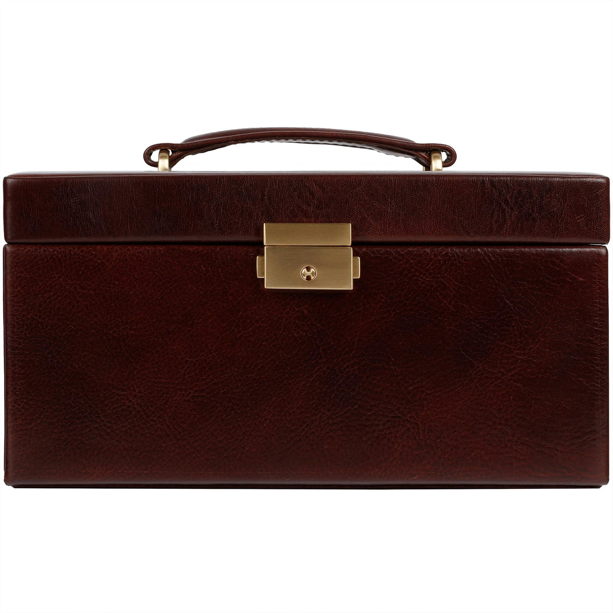 Time Resistance Jewelry Box - Full Grain Leather Jewellery Organizer - Accessories Storage - Key Lock Box for Women (Brown)