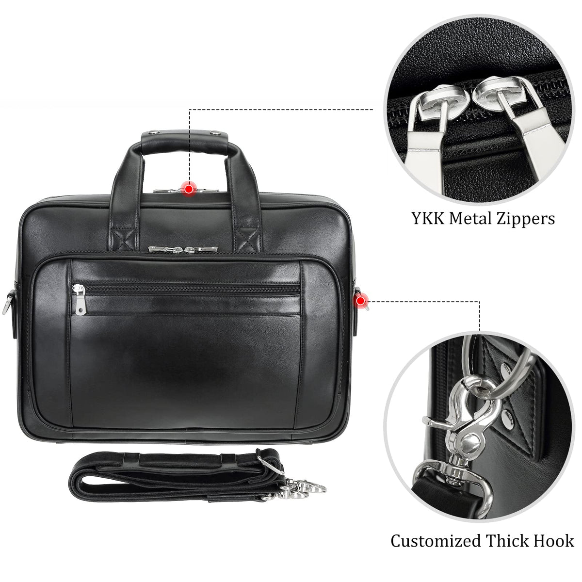 compalo Men's Solid Thick Napa Leather 17.3" Laptop Briefcase Classic Messenger Bag Fit Business Travel
